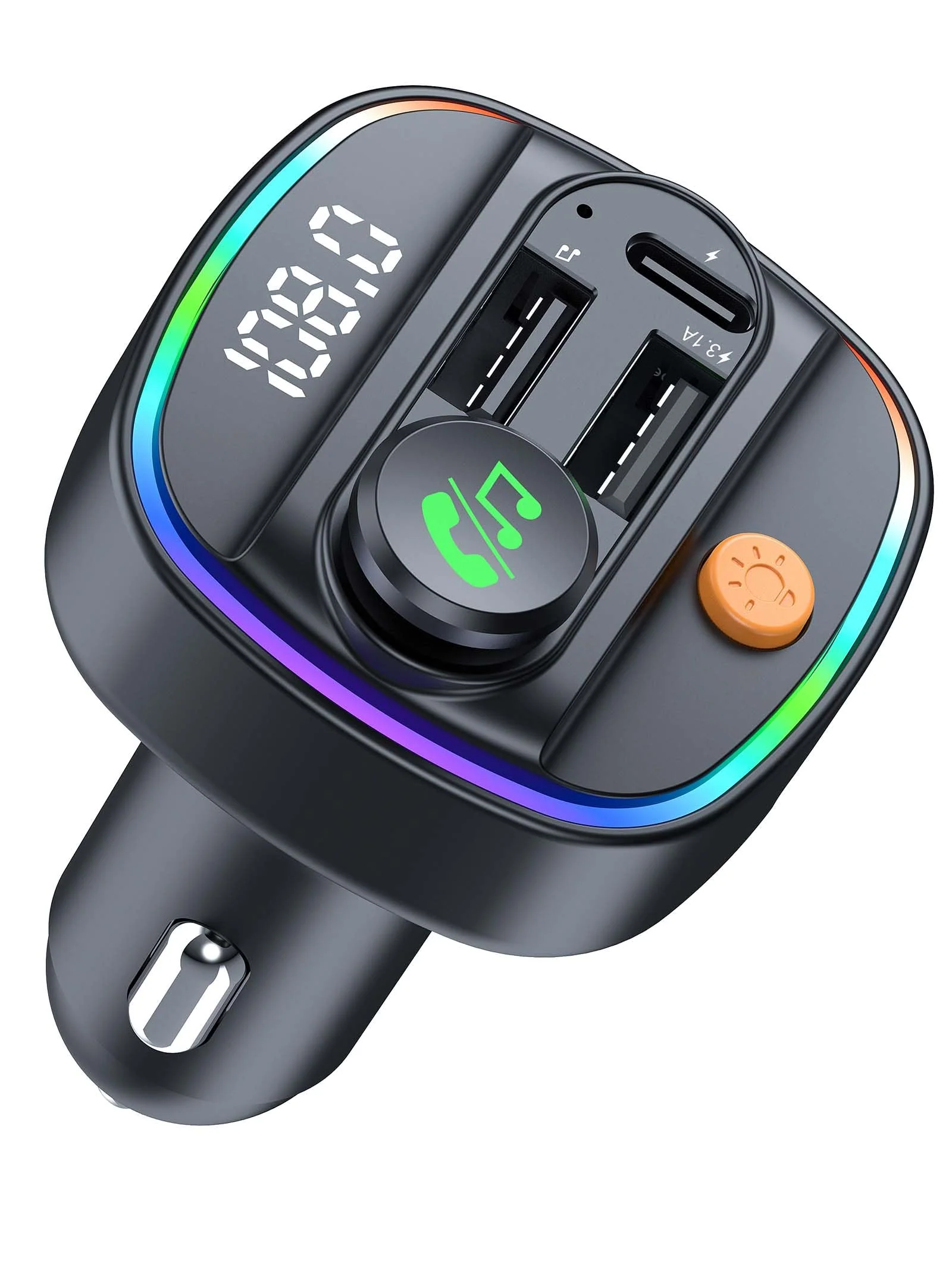 Bluetooth 5.3 FM Transmitter for Car, Wireless Car Adapter with Hands-Free Calling, Navigation Announcement, USB/AUX Playback, Dual USB & Type-C Fast Charging, for iPhone/Android/Smartphones C4