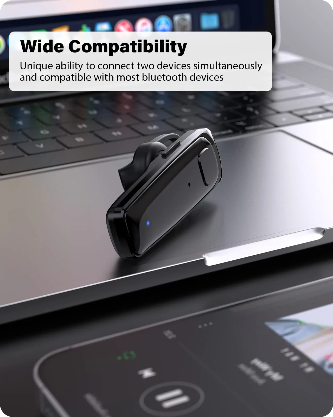 Bluetooth Headset - V5.0 Wireless Handsfree Earpiece Built-in Dual Mic Noise Cancelling, 10 Days Standby 16Hrs HD Talktime Ultralight Headset for iPhone Android Samsung Laptop(Black) Black - Image 4