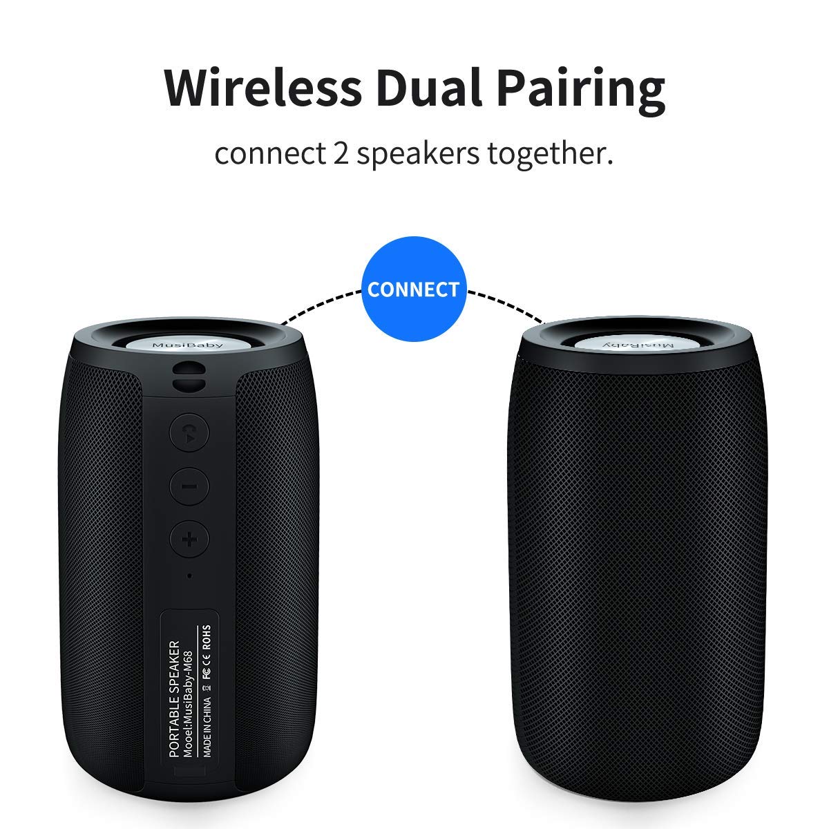 Bluetooth Speaker,MusiBaby Speaker,Outdoor, Portable,Waterproof,Wireless Speakers,Dual Pairing, Bluetooth 5.0,Loud Stereo,Booming Bass,1500 Mins Playtime for Home&Party Black - Image 5