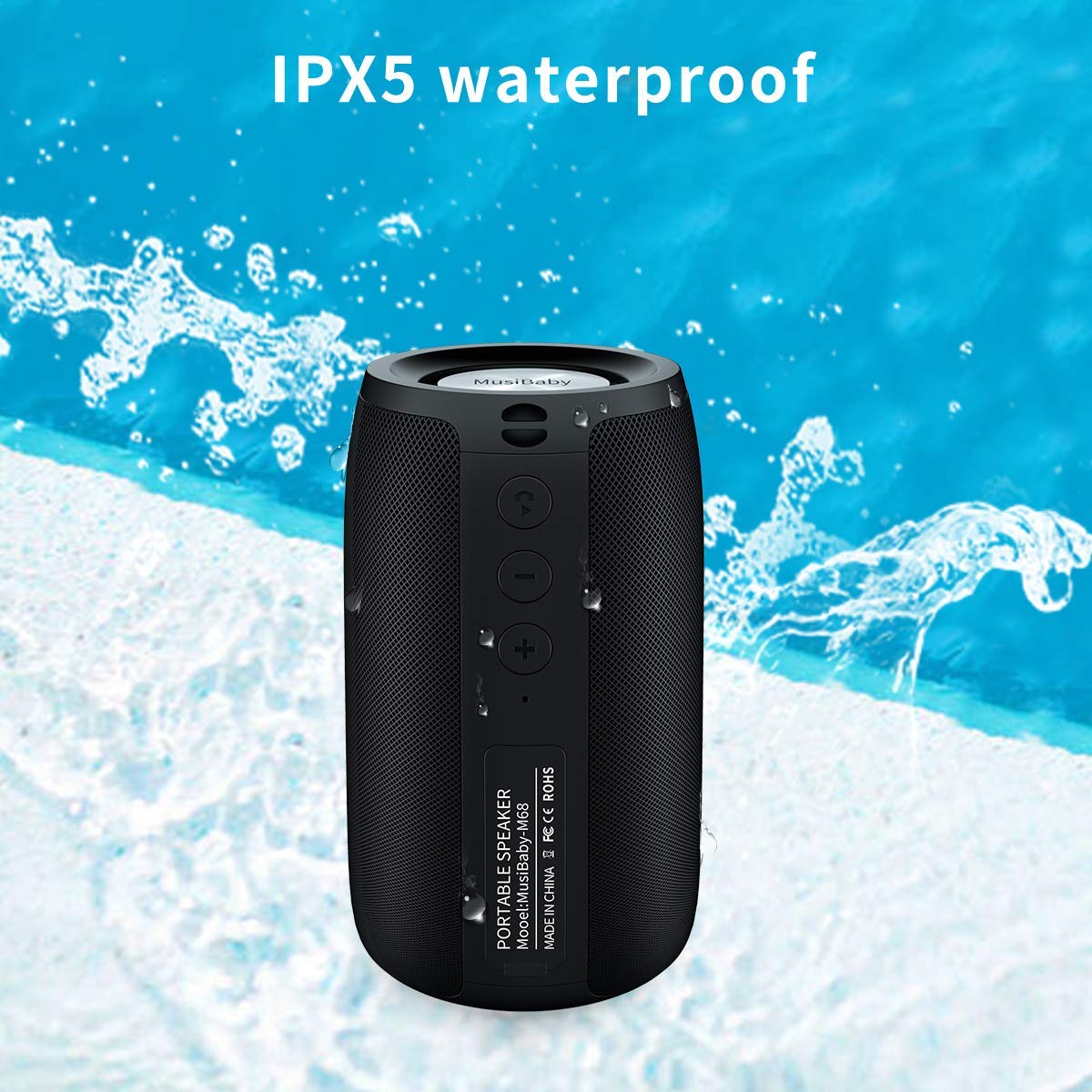 Bluetooth Speaker,MusiBaby Speaker,Outdoor, Portable,Waterproof,Wireless Speakers,Dual Pairing, Bluetooth 5.0,Loud Stereo,Booming Bass,1500 Mins Playtime for Home&Party Black - Image 6