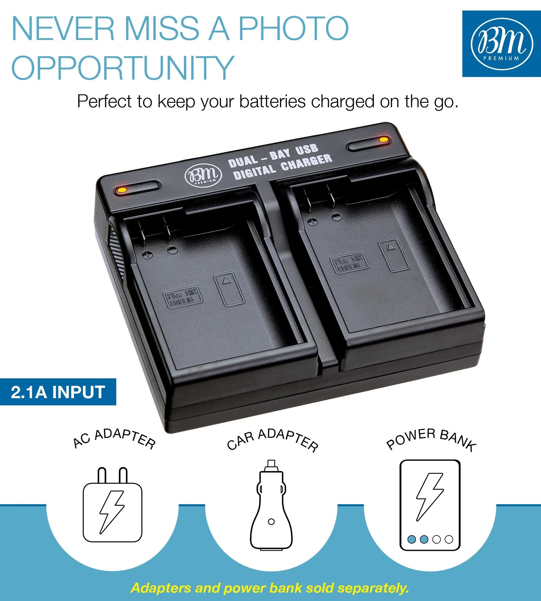 BM Premium 2 Pack of EN-EL15B Batteries and Dual Battery Charger for Nikon Z6, Z7, D780, D850, D7500, 1 V1, D500, D600, D610, D750, D800, D800E, D810, D810A, D7000, D7100, D7200 Digital Cameras - Image 3