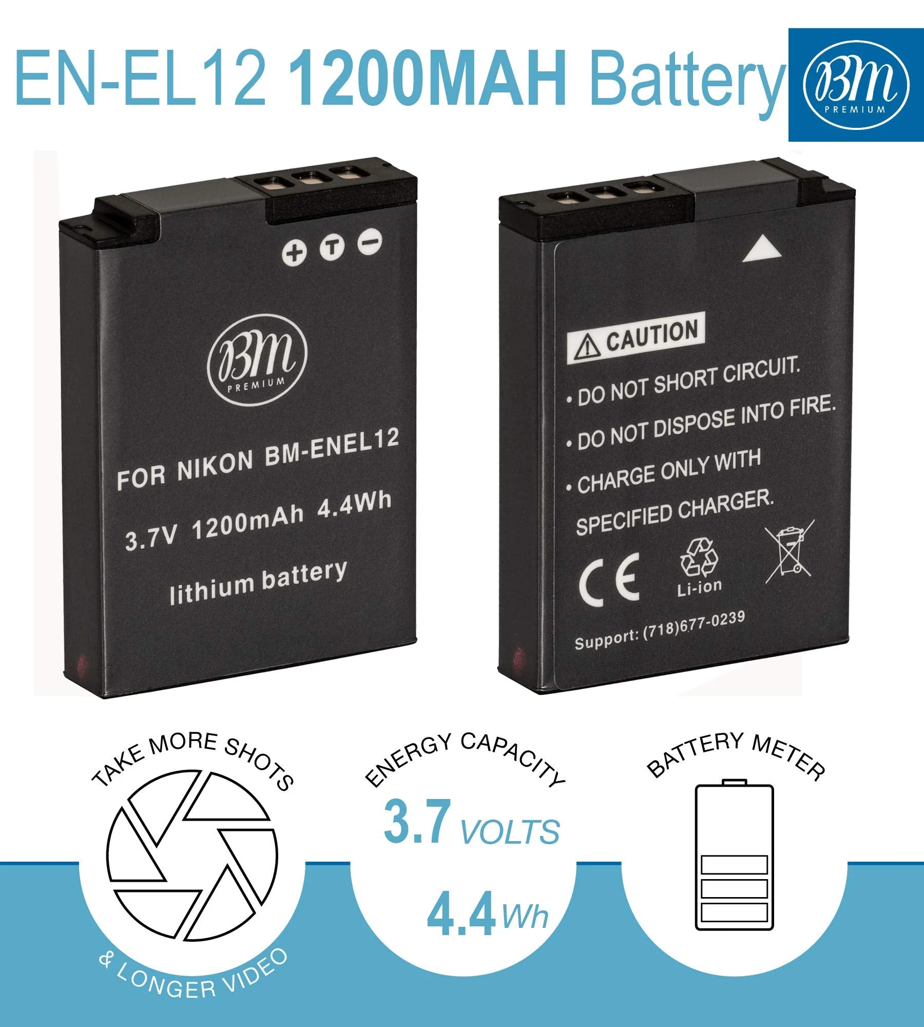 BM Premium EN-EL12 Battery and Charger for Nikon Coolpix A1000 B600 W300 A900 AW100 AW110 AW120 AW130 S6300 S8100 S8200 S9050 S9200 S9300 S9400 S9500 S9700 S9900 P310 P330 P340 KeyMission 170, 360 - Image 2