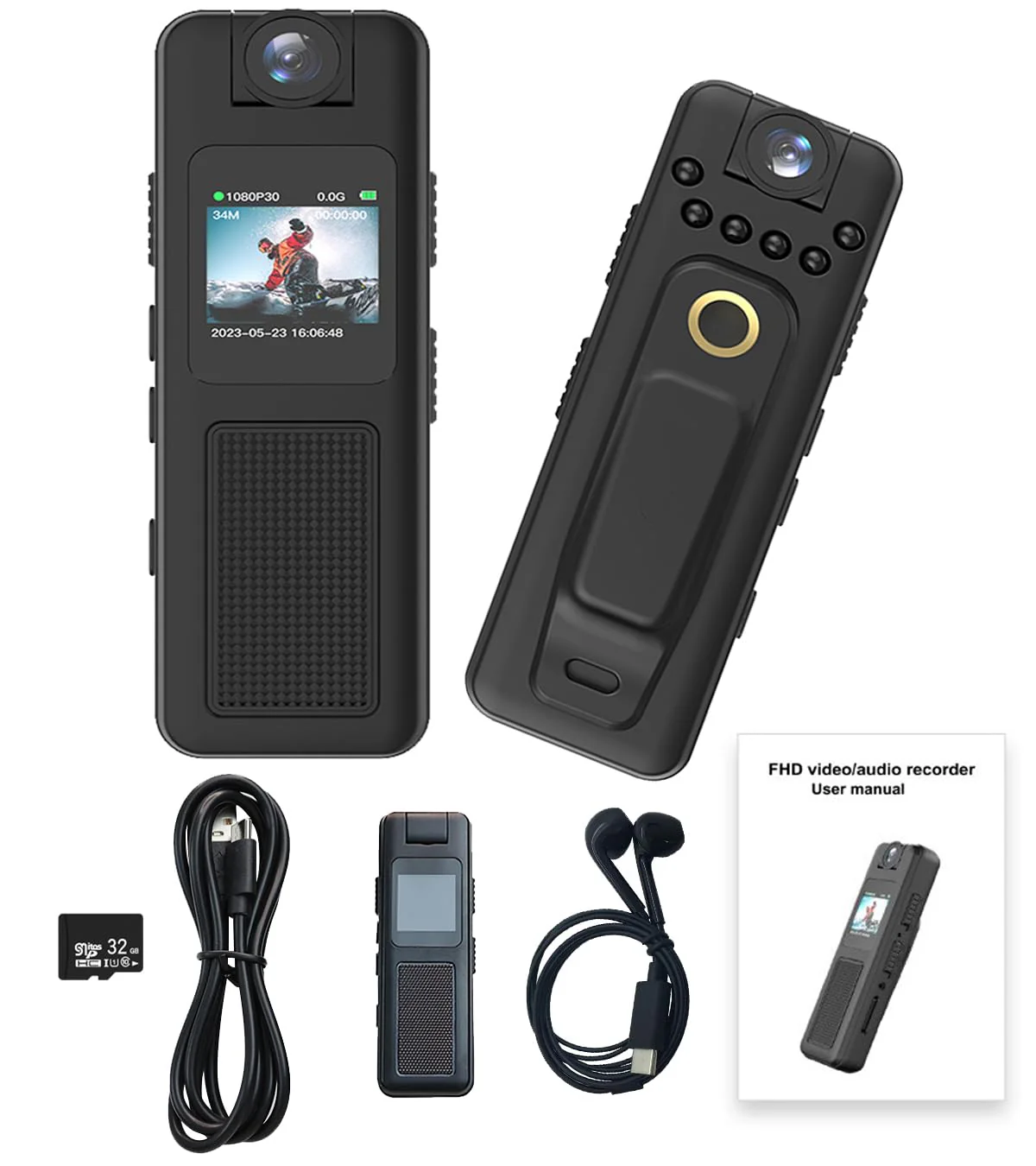 Body Camera with Audio and Video Recording,180° Rotating Lens Body Camera Audio and Video Recorder 32GB Mini Body Worn Camcorder, for Personal Civilians, Police Law Enforcement