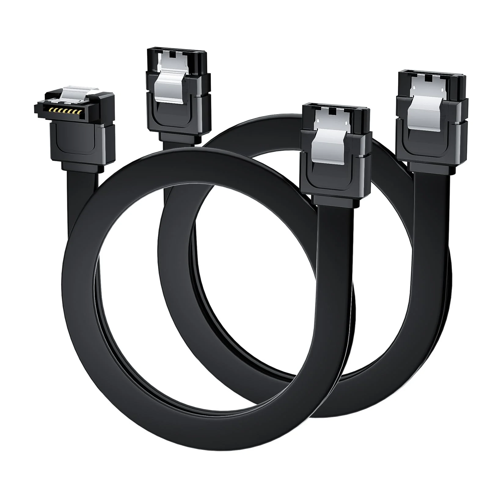BolAAzuL SATA Cable III Right Angle & Straight, 2-Pack SATA Data Cables 90 Degree + SATA 3 Cable Straight to Straight, 6Gbps Tangle-Free SATA Cable 7pin Black with Locking Latch for Hard Drive SSD 1 straight + 1 angled
