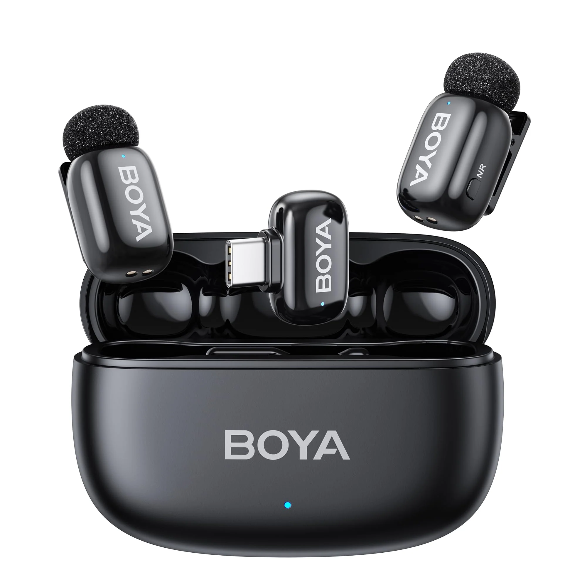BOYA mini 2 Wireless Lavalier Microphones for iPhone 15/16/17 & Android, AI Noise Cancellation, App Control, 30H Battery Life with Charging Case, Lapel Microphone Wireless for Video Recording Vlogging Black 2TX+USB-C RX+1CC