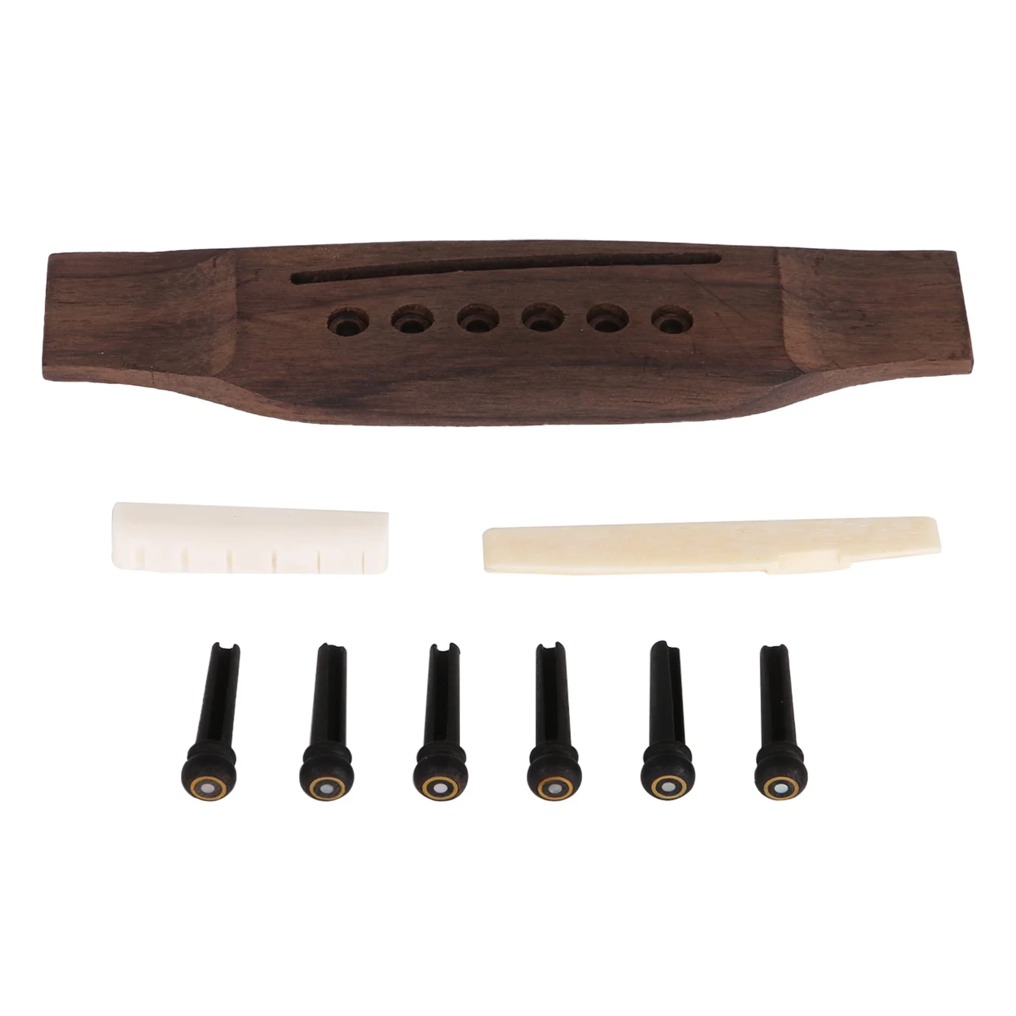 BQLZR Acoustic Guitar Replacement Set Ebony Bridge End Pins Bone Saddle & Nut and Rosewood Bridge Parts