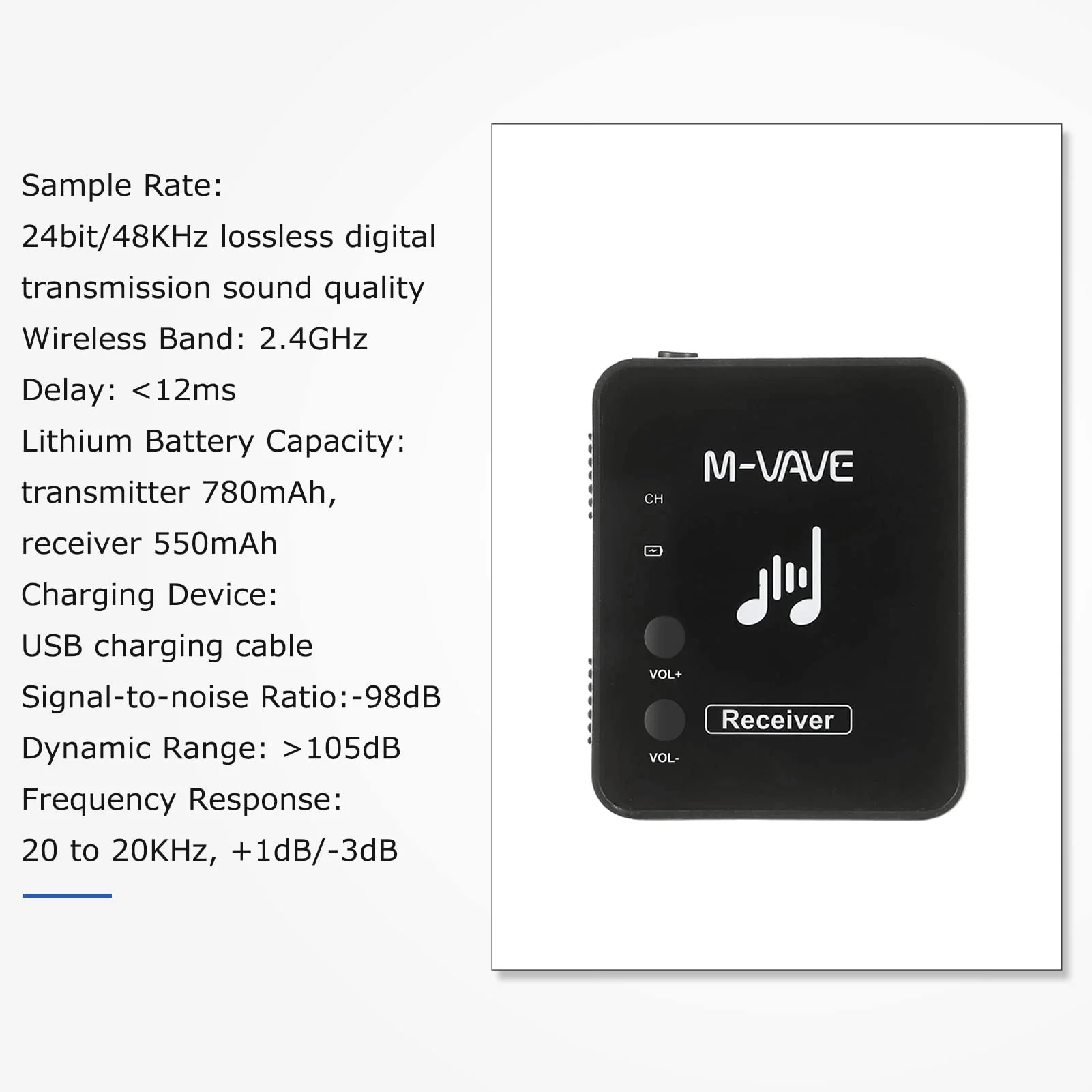 Btuty M-VAVE SWS10 Earphone Monitor Transmission System Rechargeable Receiver (receiver) Black - Image 9