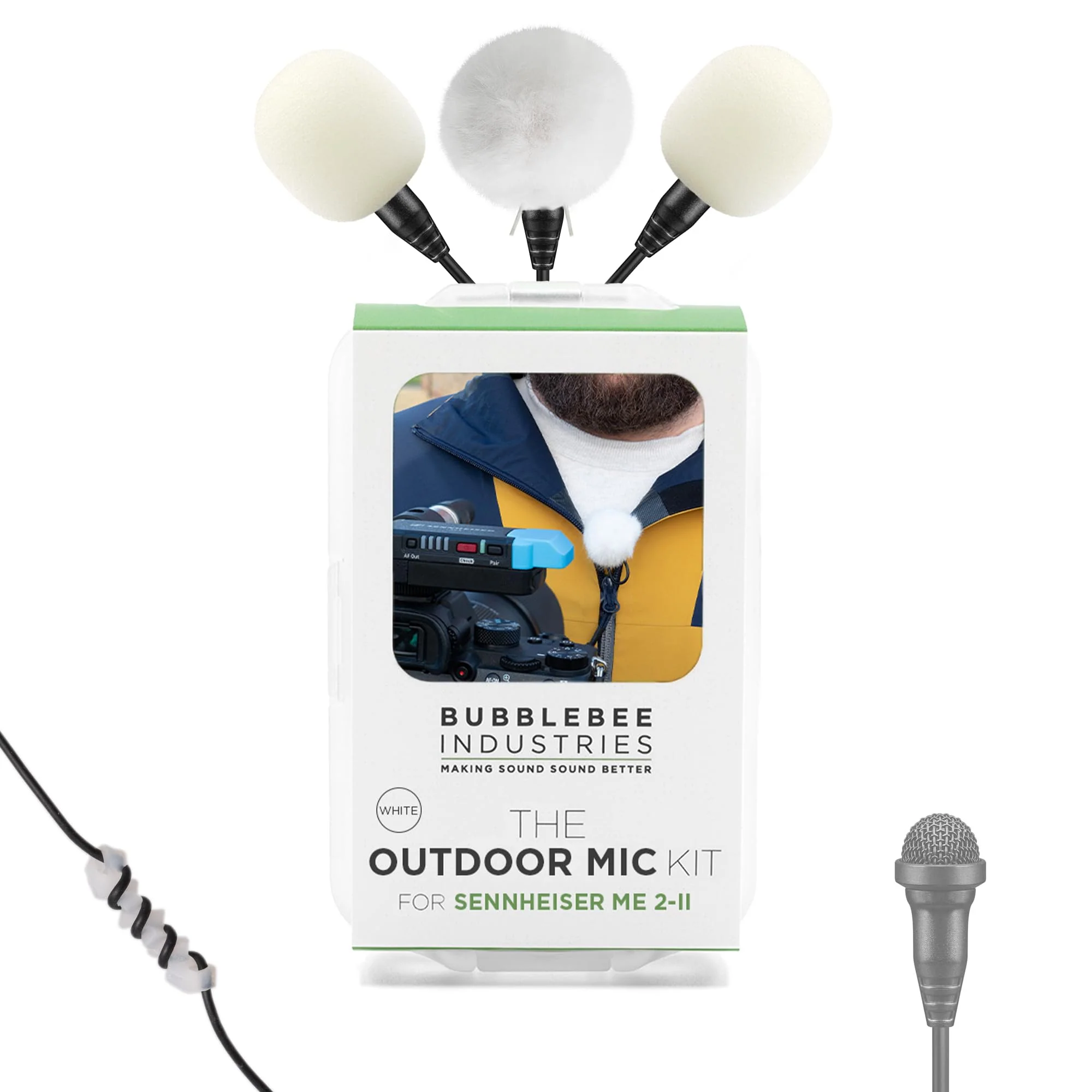 Bubblebee Outdoor Mic Kit for Sennheiser ME 2 Mic – Wind Noise Reduction Dead Cat Lavalier Microphone Wind Muff - Content Creators, Videographers, Audio Engineers & Filmmakers White