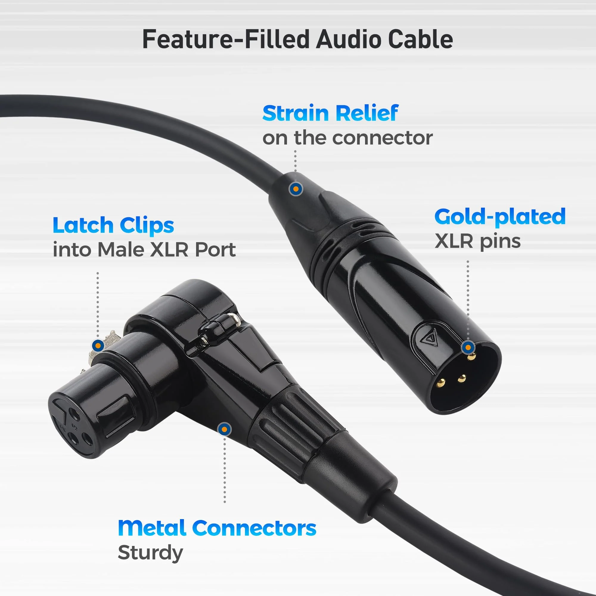 Cable Matters 2-Pack Right Angle XLR Cable, XLR Microphone Cable - 10ft, Oxygen-Free Copper (OFC) Microphone Right Angle Cord, Mic Cord, Black - Image 5