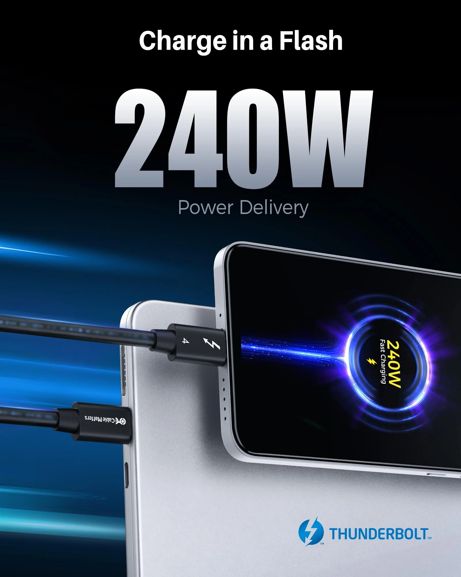 Cable Matters [Intel Certified] 40Gbps Thunderbolt 4 Cable 3.3ft with 8K Video and 240W Charging - 1m, Compatible with USB4, Thunderbolt 3 Cable and USB-C 3.3 Feet Black - Image 4