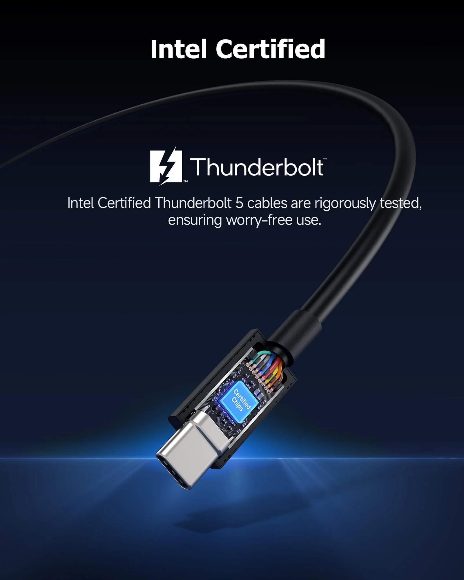 Cable Matters [Intel Certified] 80Gbps Thunderbolt 5 Cable with up to 120Gbps Bandwidth Boost and 240W Charging in Black - 0.5m / 1.6ft, Compatible with Thunderbolt 4, USB4, Thunderbolt 3 and USB-C 1.6 ft - Image 3