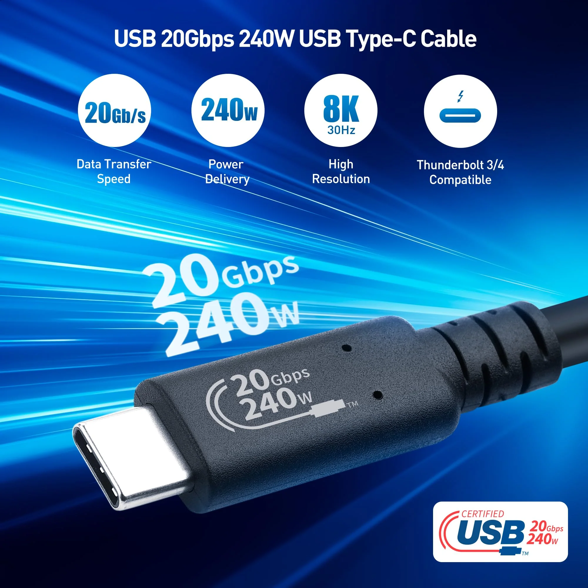 Cable Matters [USB-IF Certified] 20Gbps Long USB4 Cable/USB 4 Cable 6.6ft, Supports Up to [8K@30Hz / 4K@120Hz Video, 240W Charging, 20Gbps Data Transfer] Compatible with Thunderbolt 4 Cable, MacBook - Image 3
