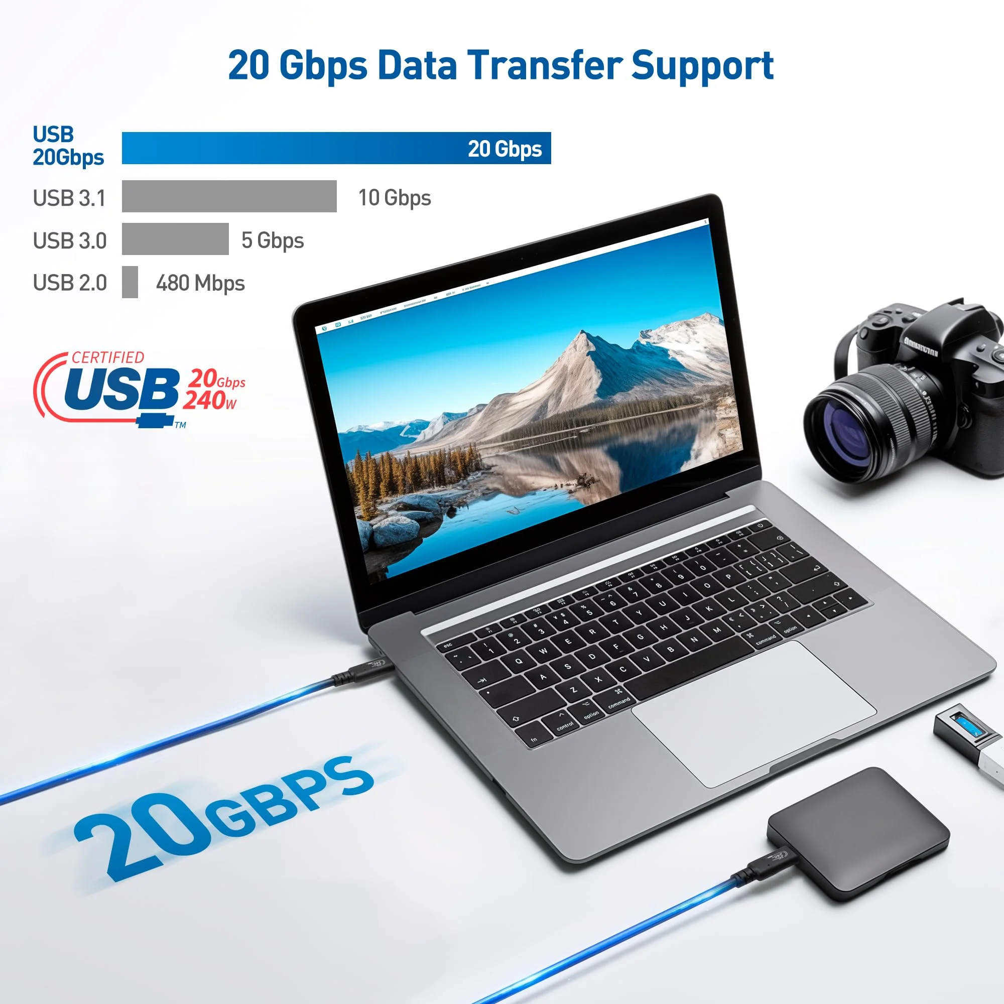 Cable Matters [USB-IF Certified] 20Gbps Long USB4 Cable/USB 4 Cable 6.6ft, Supports Up to [8K@30Hz / 4K@120Hz Video, 240W Charging, 20Gbps Data Transfer] Compatible with Thunderbolt 4 Cable, MacBook - Image 4