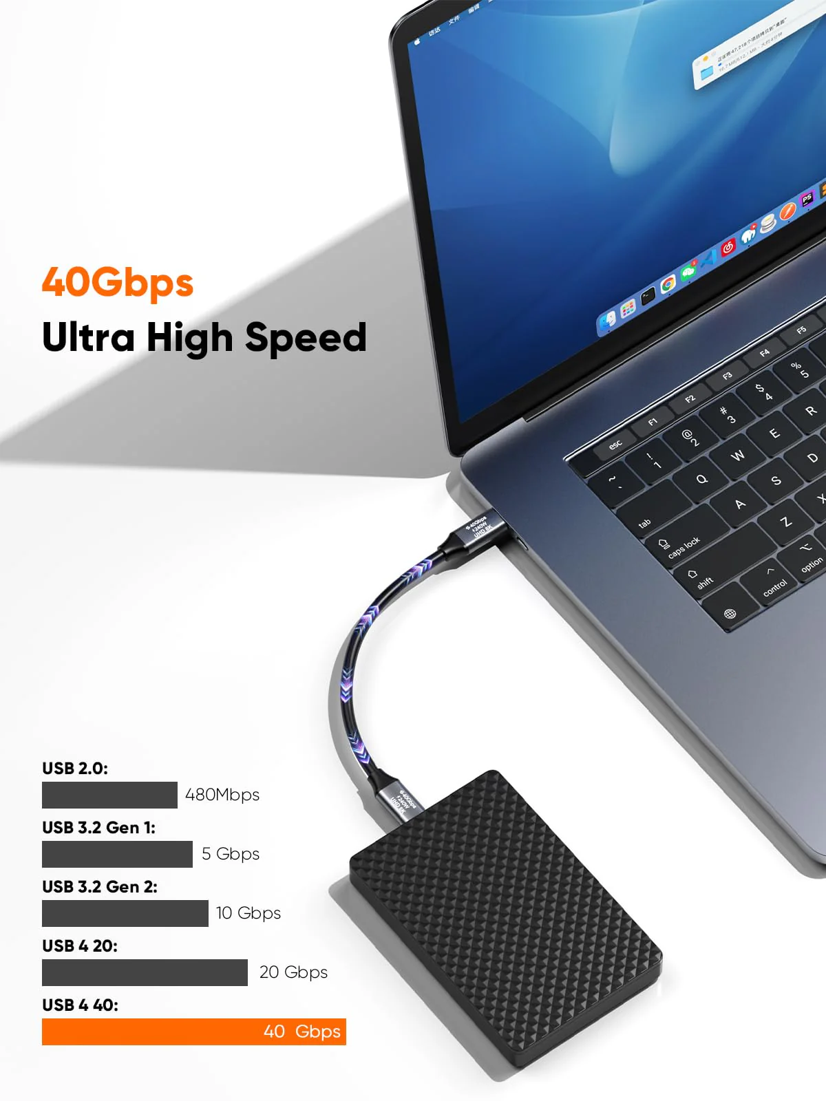CableCreation Short USB4 Cable 0.5FT, Thunderbolt 4 Cable 40Gbps, 240W, 8K@60Hz, Compatible with Thunderbolt 3, Thunderbolt 4 and USB-C Grey 1 - Image 2