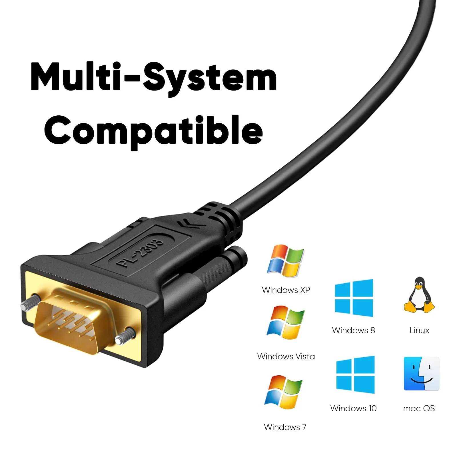 CableCreation USB to RS232 Adapter with PL2303 Chip (3-Pack), 3 Feet Gold Plated DB9 Male Serial Converter Cable for Windows 11,10, 8.1, 8,7, Linux, macOS, Black 3.3FT - Image 4