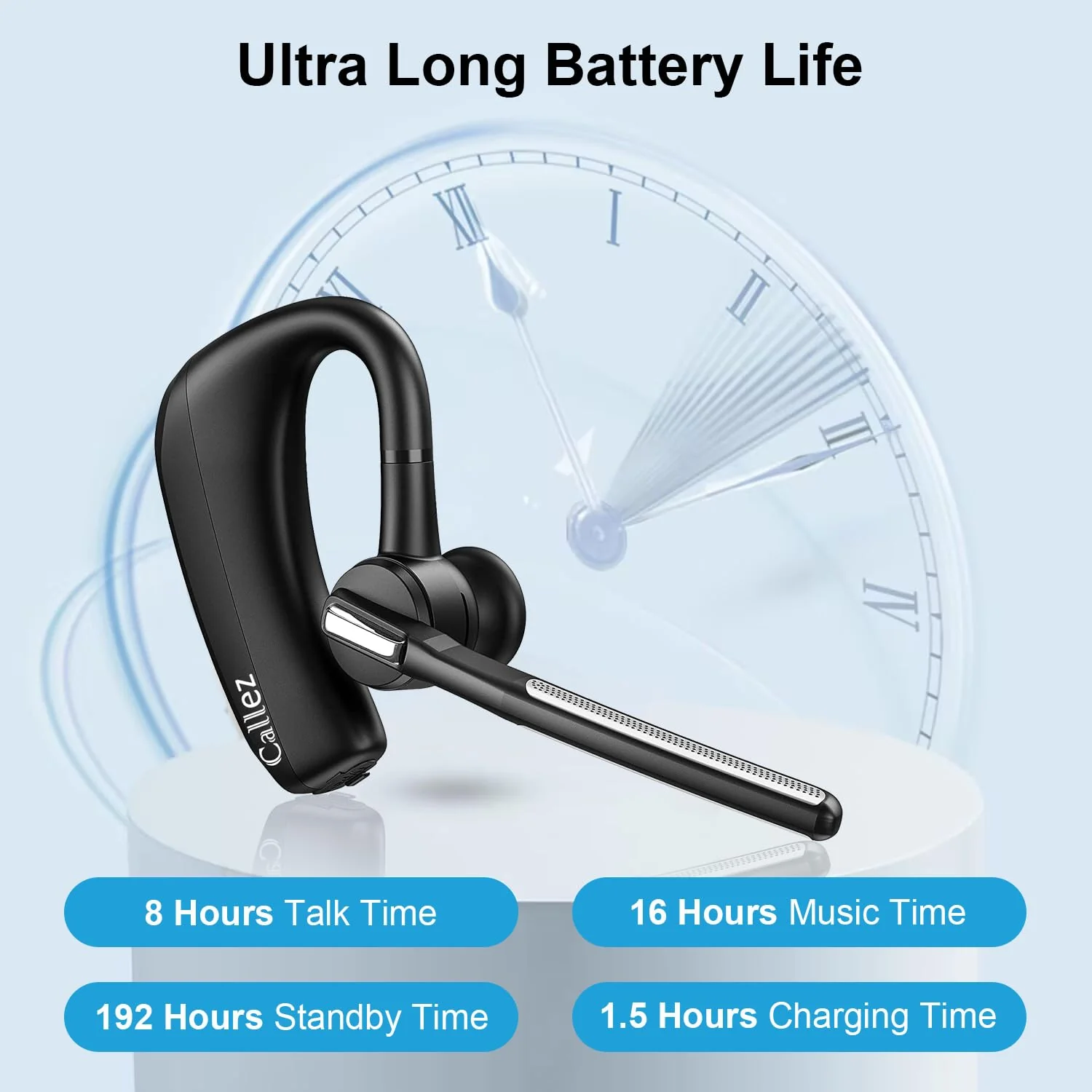 Callez Bluetooth Headset V5.0, Bluetooth Earpiece with CVC8.0 Dual Mic Noise Cancelling Wireless Headset for iPhone Android Cell Phone Trucker Business Office Work, Clear Chat Black - Image 5