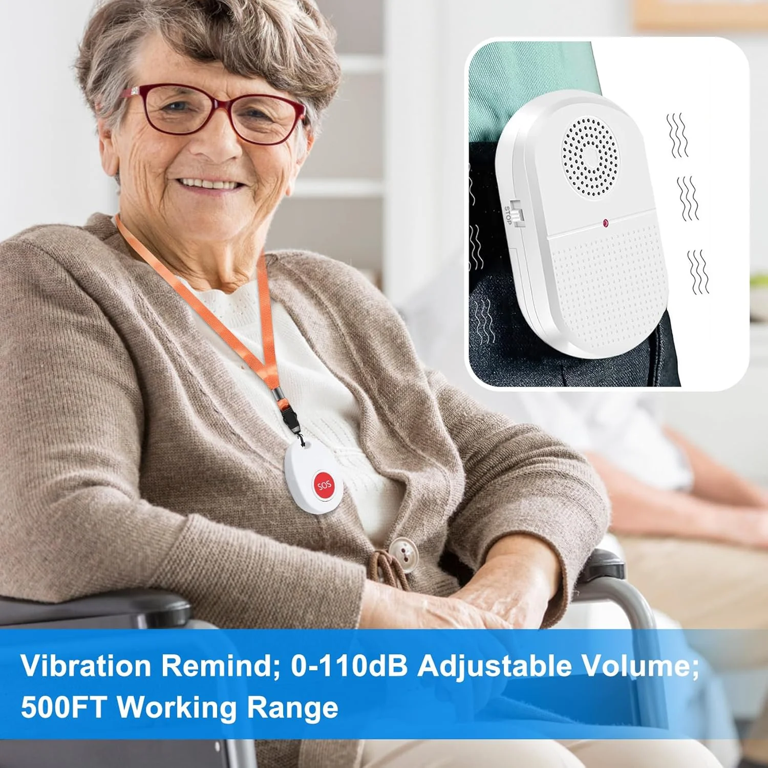 CallToU Caregiver Pager Call Button Elderly Wireless Call Button Vibration Pager Nurse Calling Alert System for Home Elderly Disabled Patient 1 Transmitters 1 Receiver 1 receiver + 1 call button - Image 2