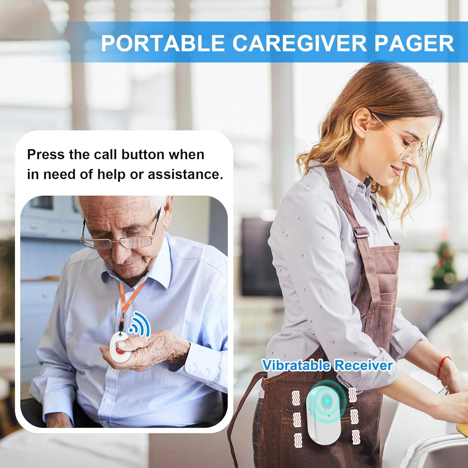 CallToU Caregiver Pager Call Button Elderly Wireless Call Button Vibration Pager Nurse Calling Alert System for Home Elderly Disabled Patient 1 Transmitters 1 Receiver 1 receiver + 1 call button - Image 3