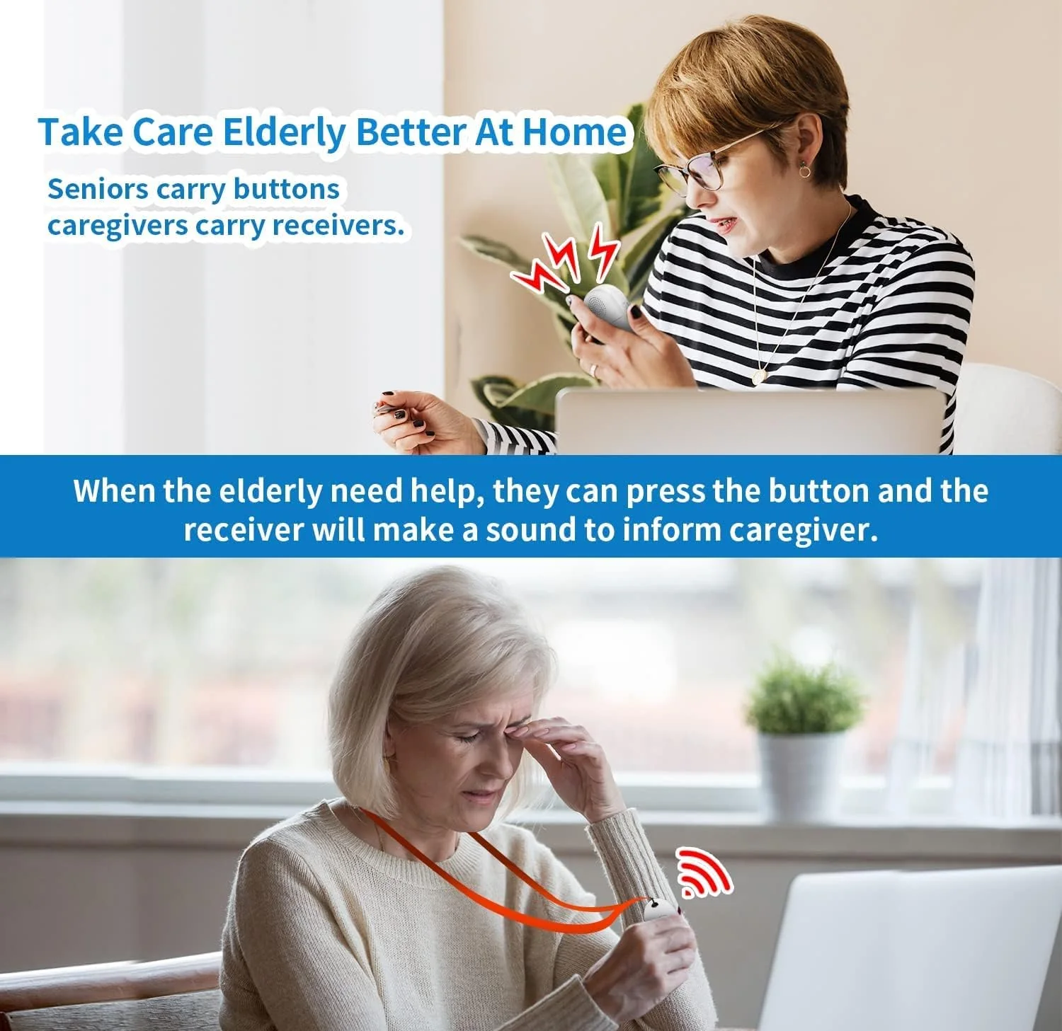 CallToU Caregiver Pager Call Button Elderly Wireless Call Button Vibration Pager Nurse Calling Alert System for Home Elderly Disabled Patient 1 Transmitters 1 Receiver 1 receiver + 1 call button - Image 4