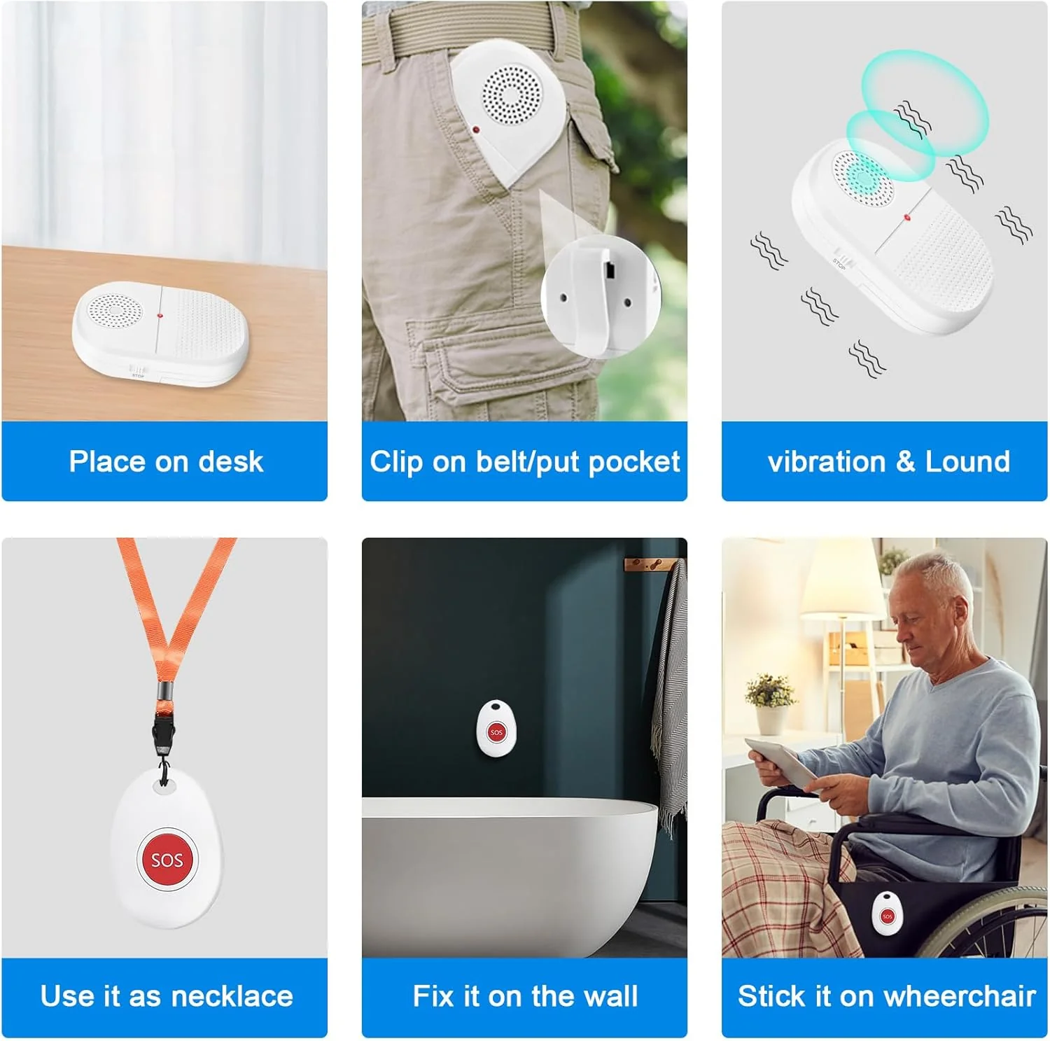CallToU Caregiver Pager Call Button Elderly Wireless Call Button Vibration Pager Nurse Calling Alert System for Home Elderly Disabled Patient 1 Transmitters 1 Receiver 1 receiver + 1 call button - Image 5