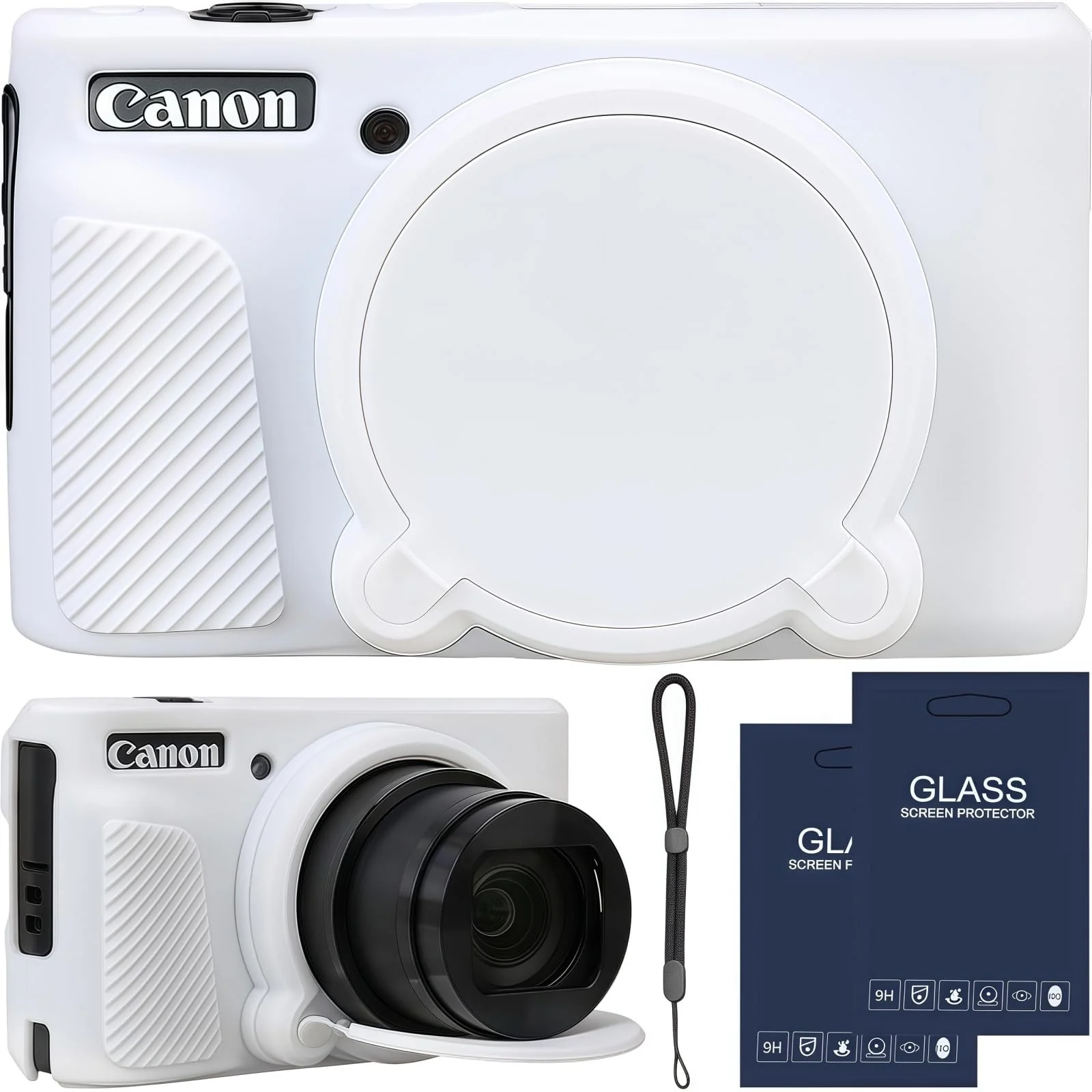 Camera Case for Canon PowerShot SX740/ SX730 Digital Camera,SX740 HS Case, Soft Silicone Protective Case Removable Lens Cover,Comes with 2 Screen Protectors and 1 Wrist Strap. (White) White