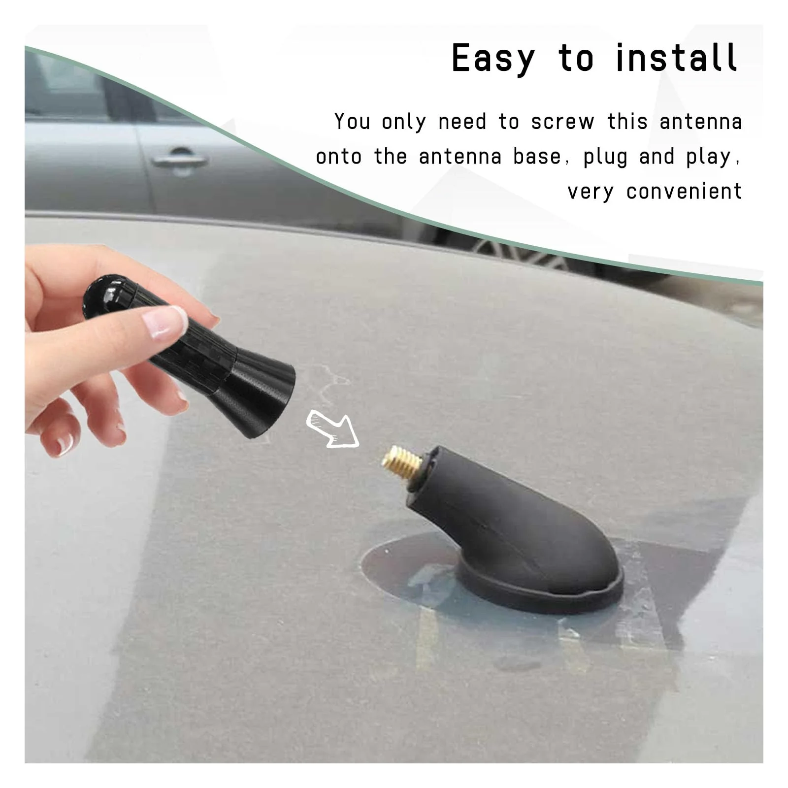 Car Short Antenna, 1.37" Stubby Aluminum Radio Antenna Replacement, Carbon Fiber Antenna Kit with Screws, AM/FM Roof Mount Car Radio Reception Antenna Mast for Most Cars SUVs (Black) Black - Image 3