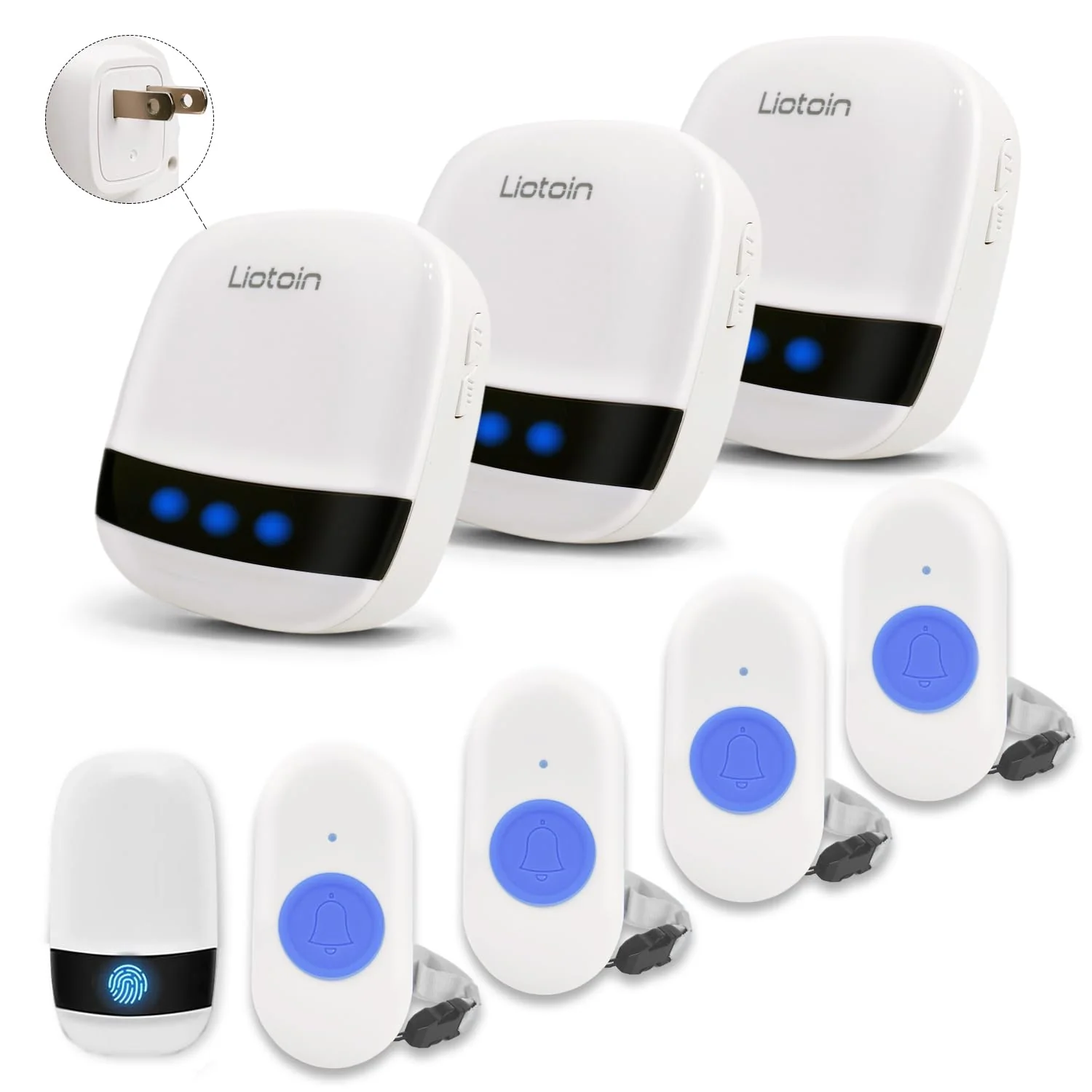 Caregiver Pager Wireless Call Button Call Bell Call Light Alert Button for Home/Elderly/Patients/Disabled Nurse Alert System Emergency Button 3 Plugin Receivers 5 Waterproof Transmitters 5 Transmitter + 3 Plug-in Receiver