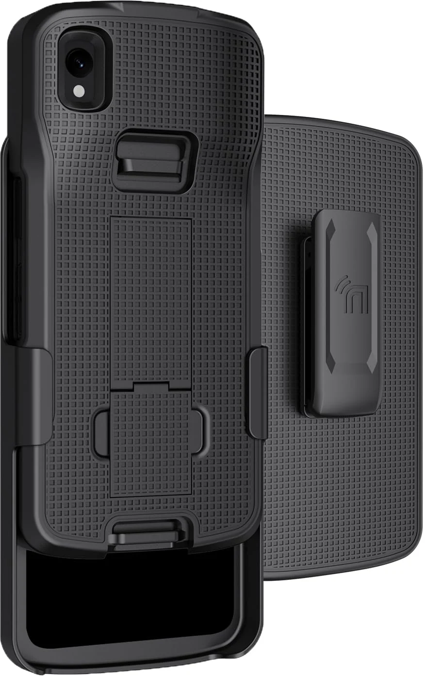 Case with Clip for Zebra TC22 TC27 Mobile Computer Scanner, Nakedcellphone Slim Hard Shell Cover with Kickstand and [Rotating/Ratchet] Belt Hip Holster Holder Combo - Black