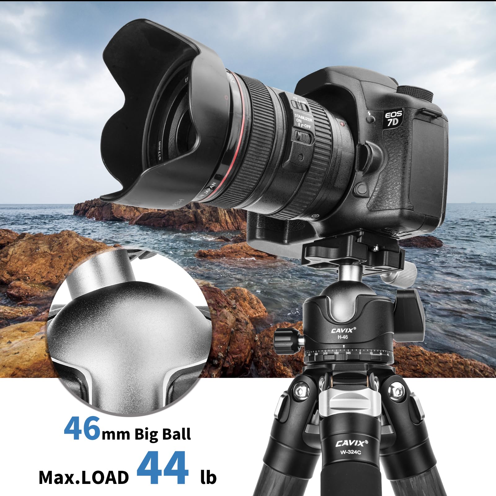 CAVIX Tripod Ball Head with 1/4" Arca Swiss Quick Release Plate Aluminium Tripod Ball Head Mount Large Ball HB46A - Image 3