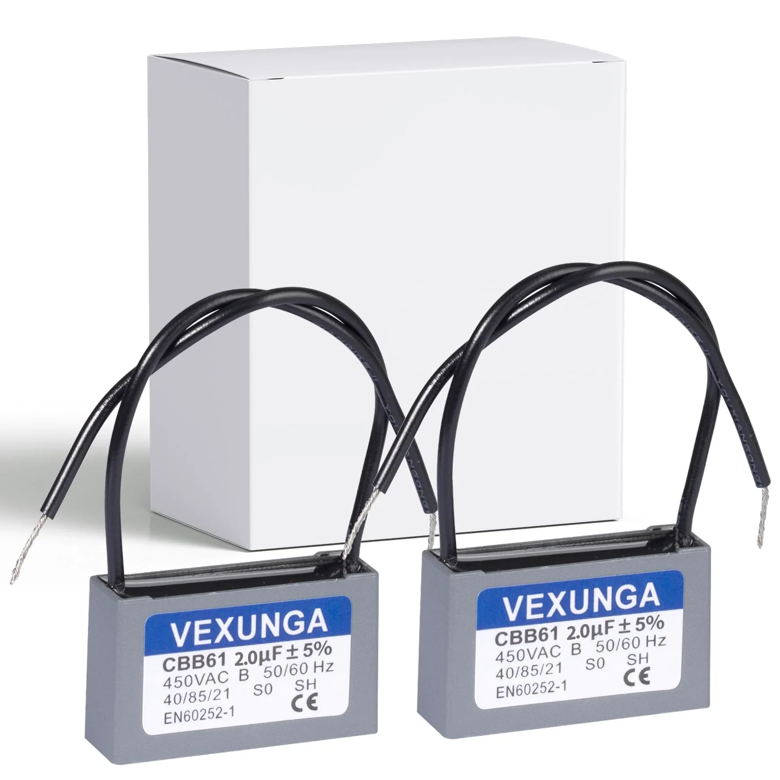 CBB61 Fan Capacitor 2uF 450 Volt Ceiling Fan Capacitors Replacement 2MFD 450V AC 450VAC 50/60Hz 2Wire for Fans Motor Start Run (2Pcs)