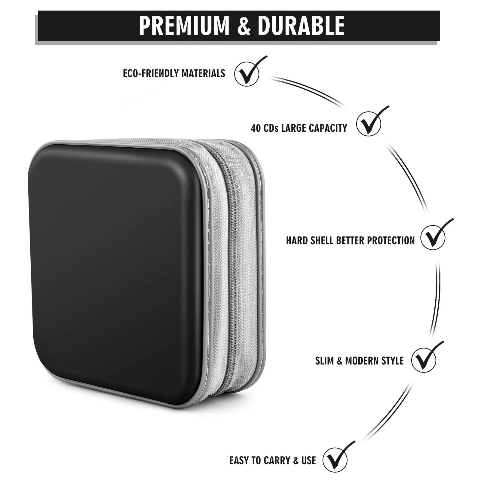 CD Case, DVDs Wallet Holder, CD/DVD Case Wallet 40 Discs Heavy Duty Bag Binder Storage Booklet Album (Black) Black - Image 3