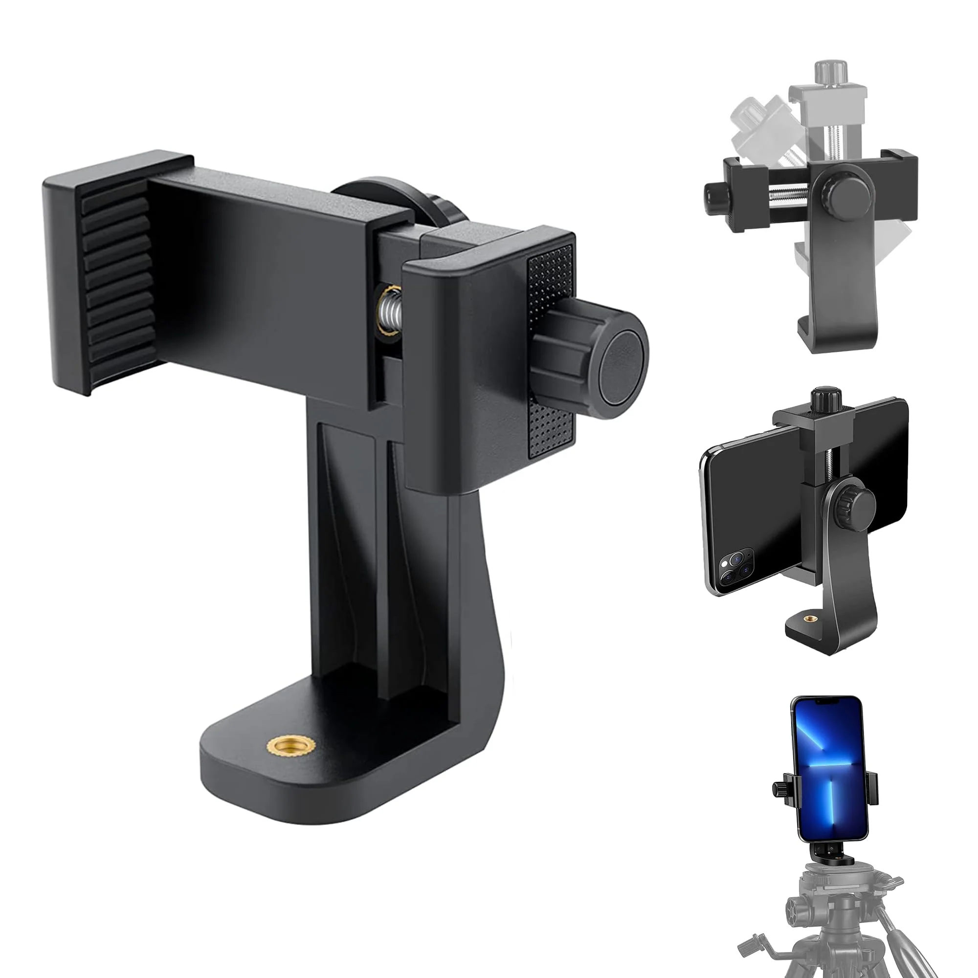Cell Phone Tripod Mount Adapter (1 Pack), Universal Phone Holder Adjustable Clamp, 360 Degree Rotatable Bracket 1/4" Screw Clip for iPhone, Samsumg, Selfie Stick, Monopod Black-1 pack
