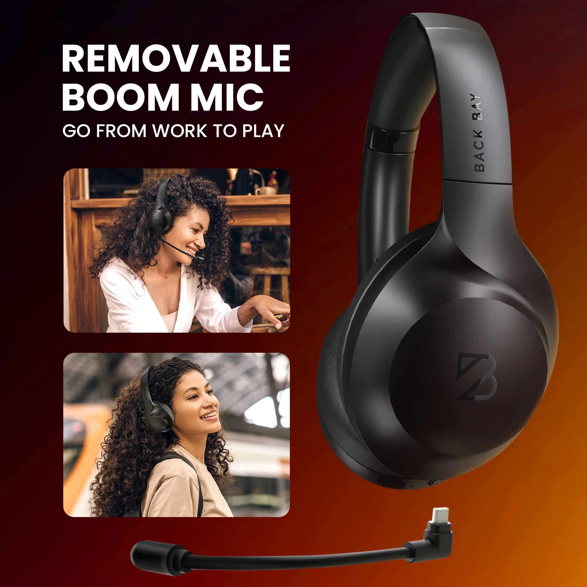 ClearCall 70 - Bluetooth Headphones with Microphone for Work - Removable Boom Mic - Over Ear Office Wireless Headsets for Computer, Wireless Headphones Mic, Bluetooth Headset with Microphone for PC Black - Image 3