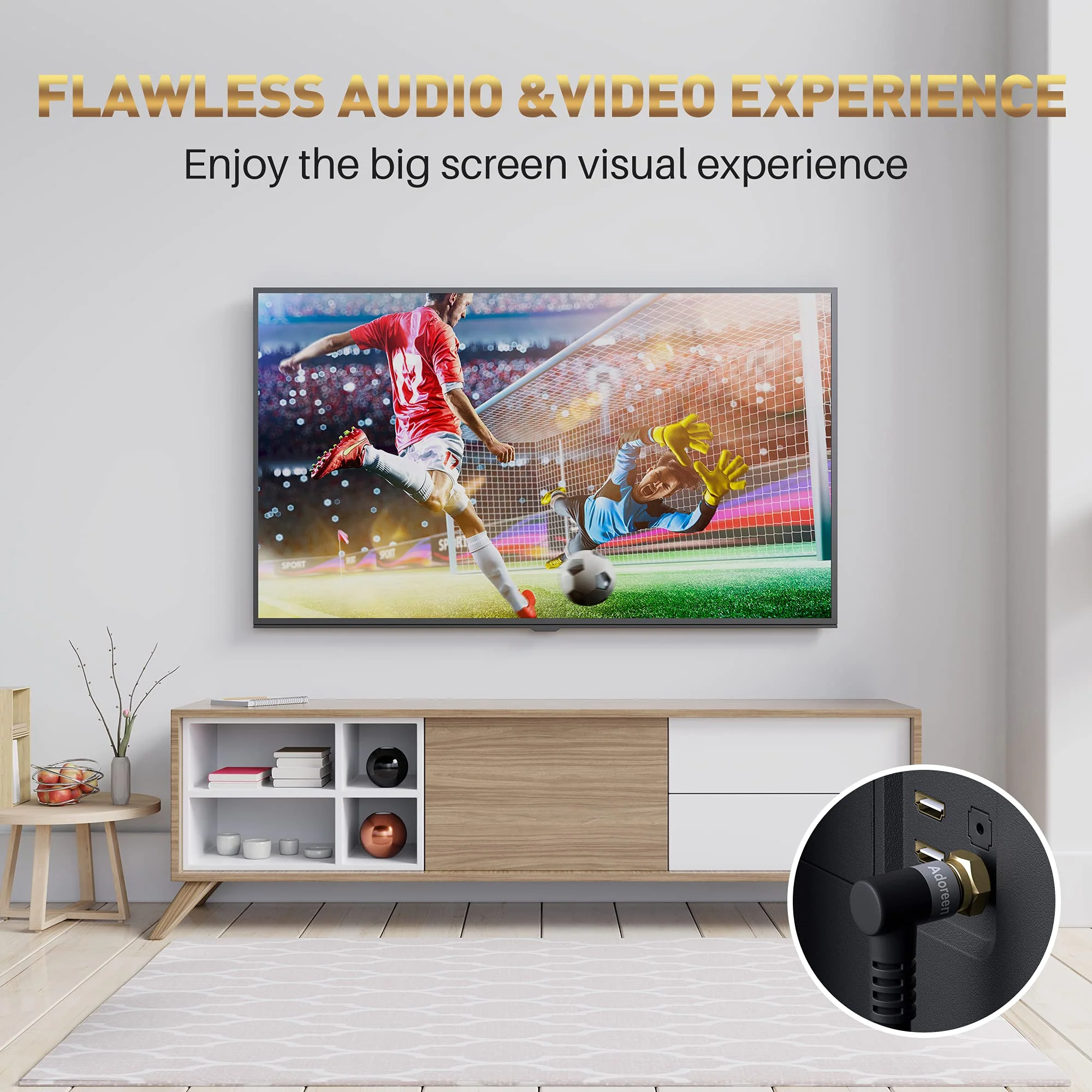 Coaxial Cable 1.5 ft-2 Pack-Right Angle Quad Shielded 90 Degree RG6 Coax Cable Cord, Male F Gold-Plated Nylon-Braided, in-Wall, Digital TV Aerial AV with Angled Male to Female Adapter+15 Ties 1.5ft-2PK Angled to Straight - Image 6