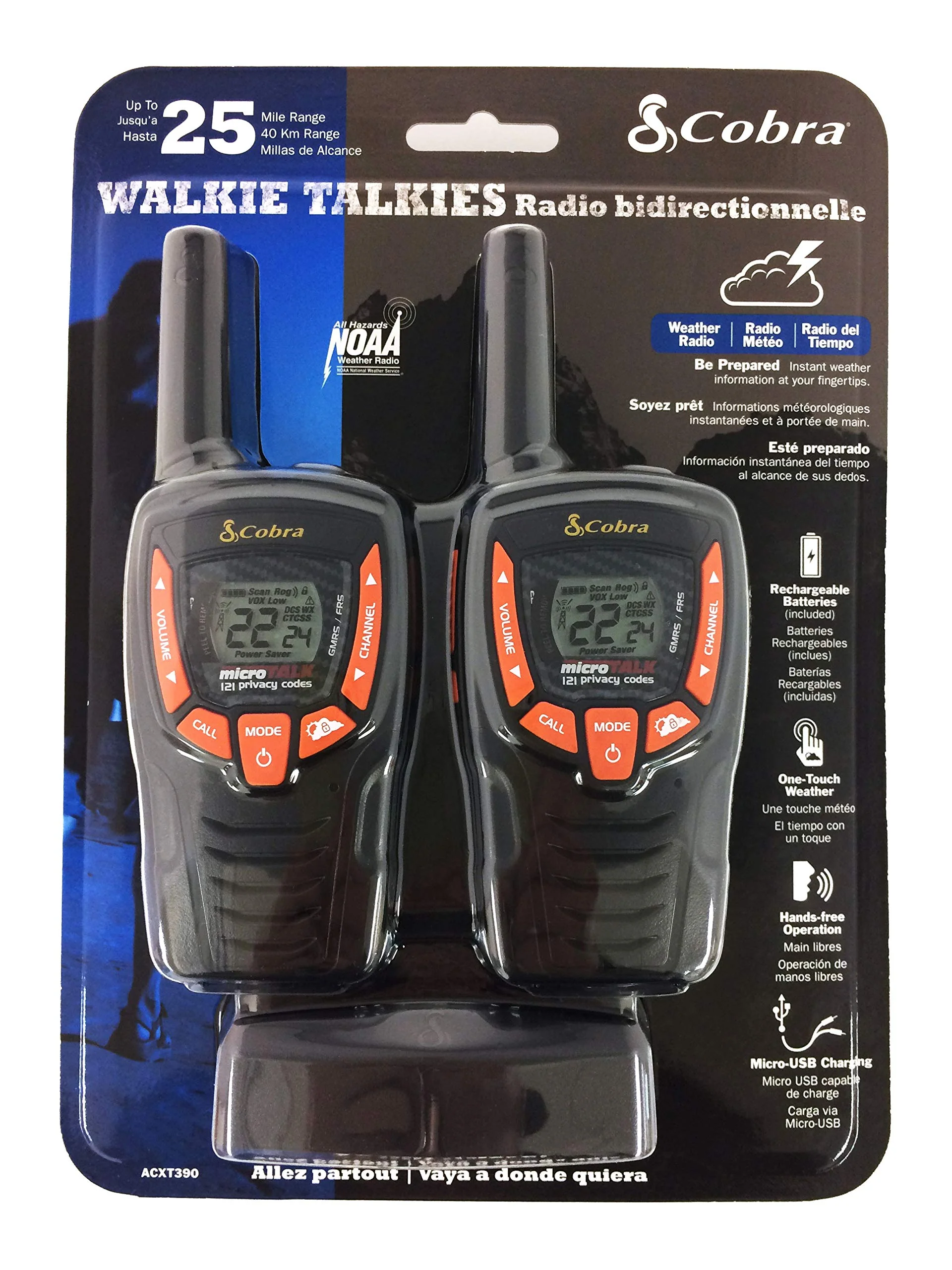 COBRA ACXT390 Walkie Talkies - Rechargeable, Long Range 23-Mile Two Way Radio Set with VOX ( 2 Pack ) - Image 3