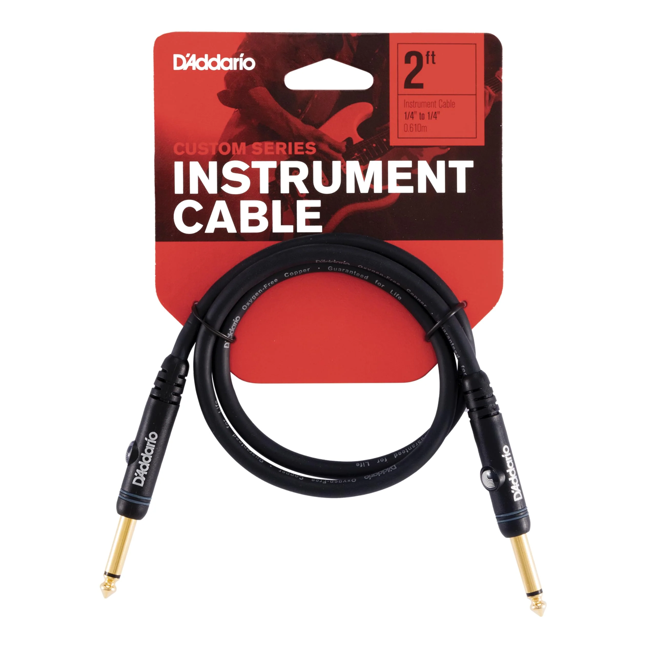 D’Addario Cable, Black, 2 Feet (PW-PC-02) Straight End
