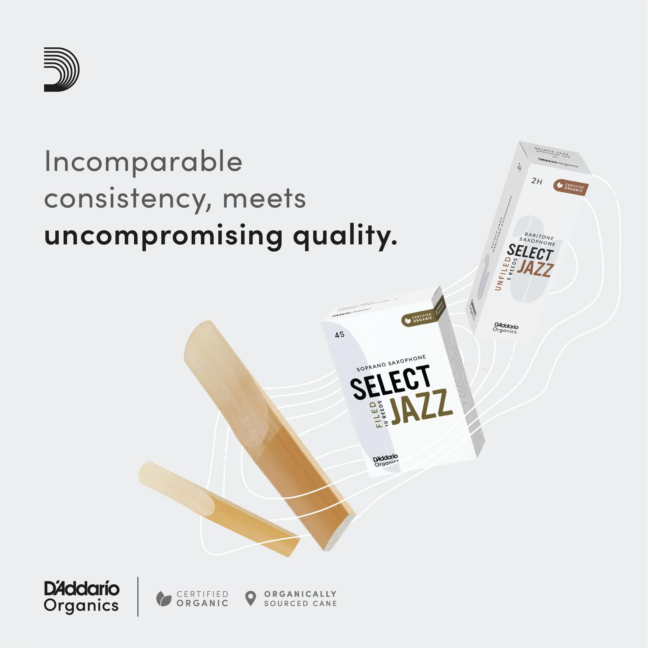 D’Addario Woodwinds - Organic Select Jazz Alto Saxophone Reeds - Alto Sax Reeds - Individually Sealed - Filed, Medium, Strength 2, 3-Pack - Image 4
