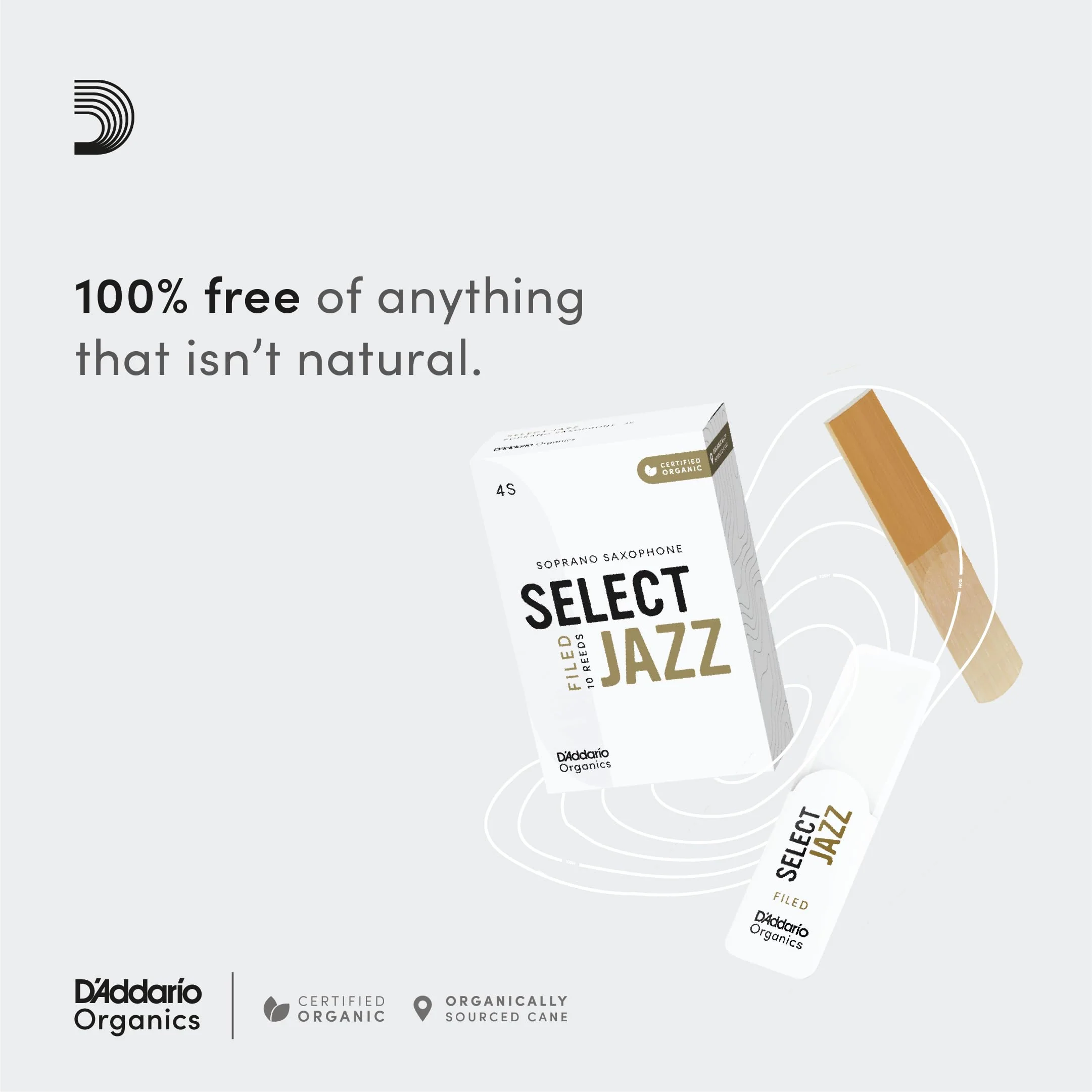 D’Addario Woodwinds - Organic Select Jazz Soprano Saxophone Reeds - Soprano Sax Reeds - Individually Sealed - Filed, Medium, Strength 2, 3-Pack - Image 6