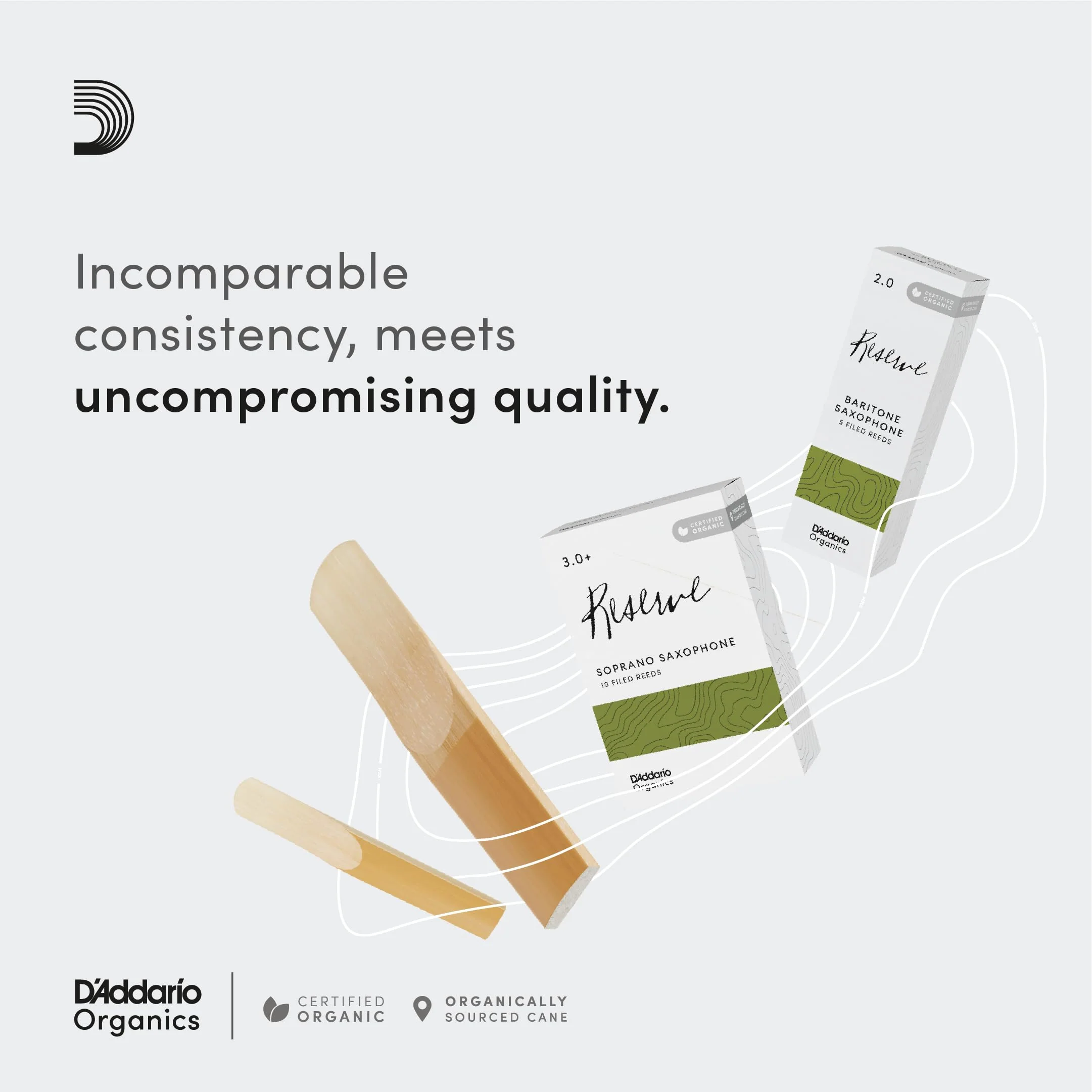 D'Addario Woodwinds Organic Reserve Alto Saxophone Reeds - Sax Reeds - Individually Sealed - 3.0+ Strength, 3 Pack - Image 4