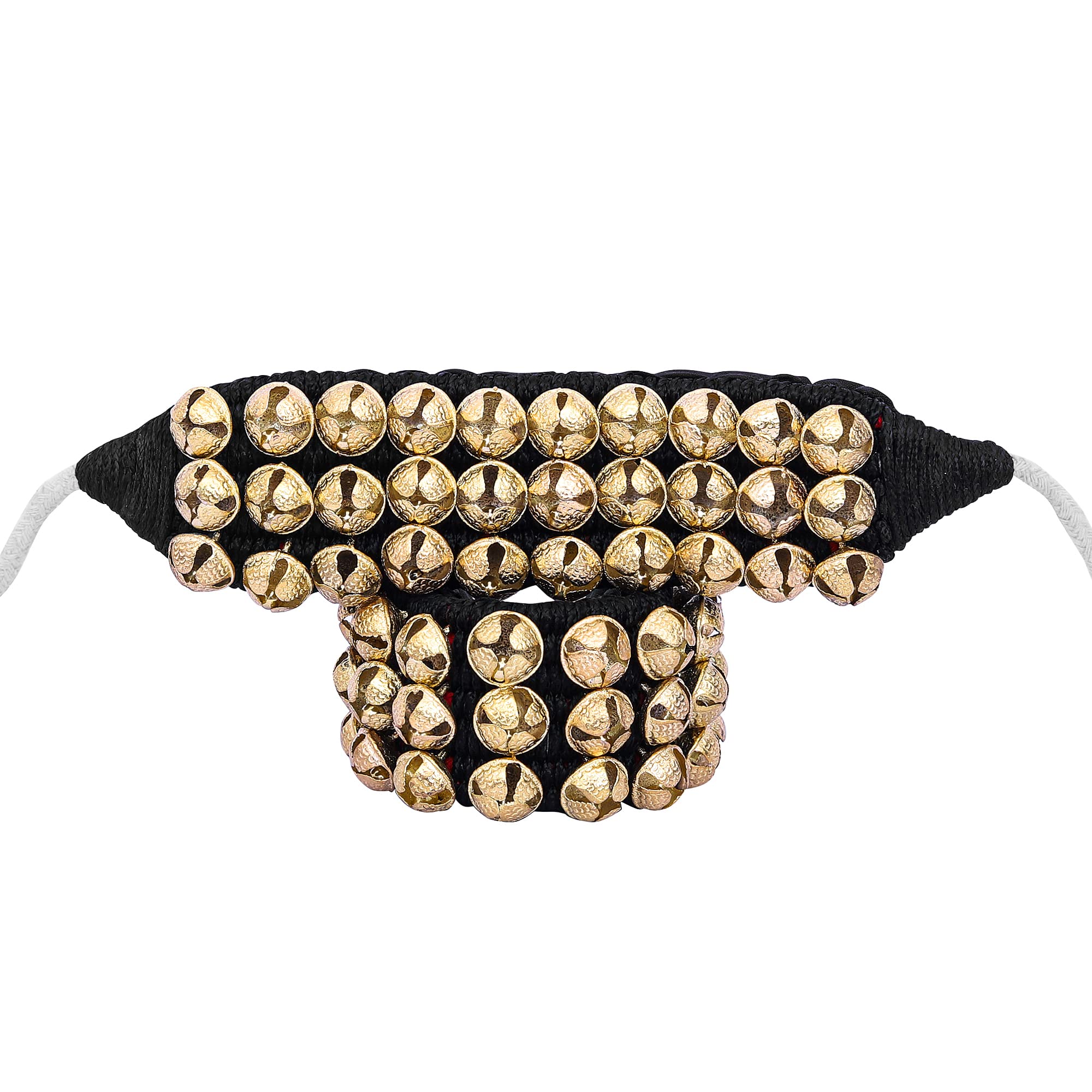 Dancing Bells Anklet Ghungroo with Colored Cushion Pad 3 Line with (30+30) Bells Best For Indian Classical Dance, Indian Style Brass Ankle Bells (BLACK) BLACK
