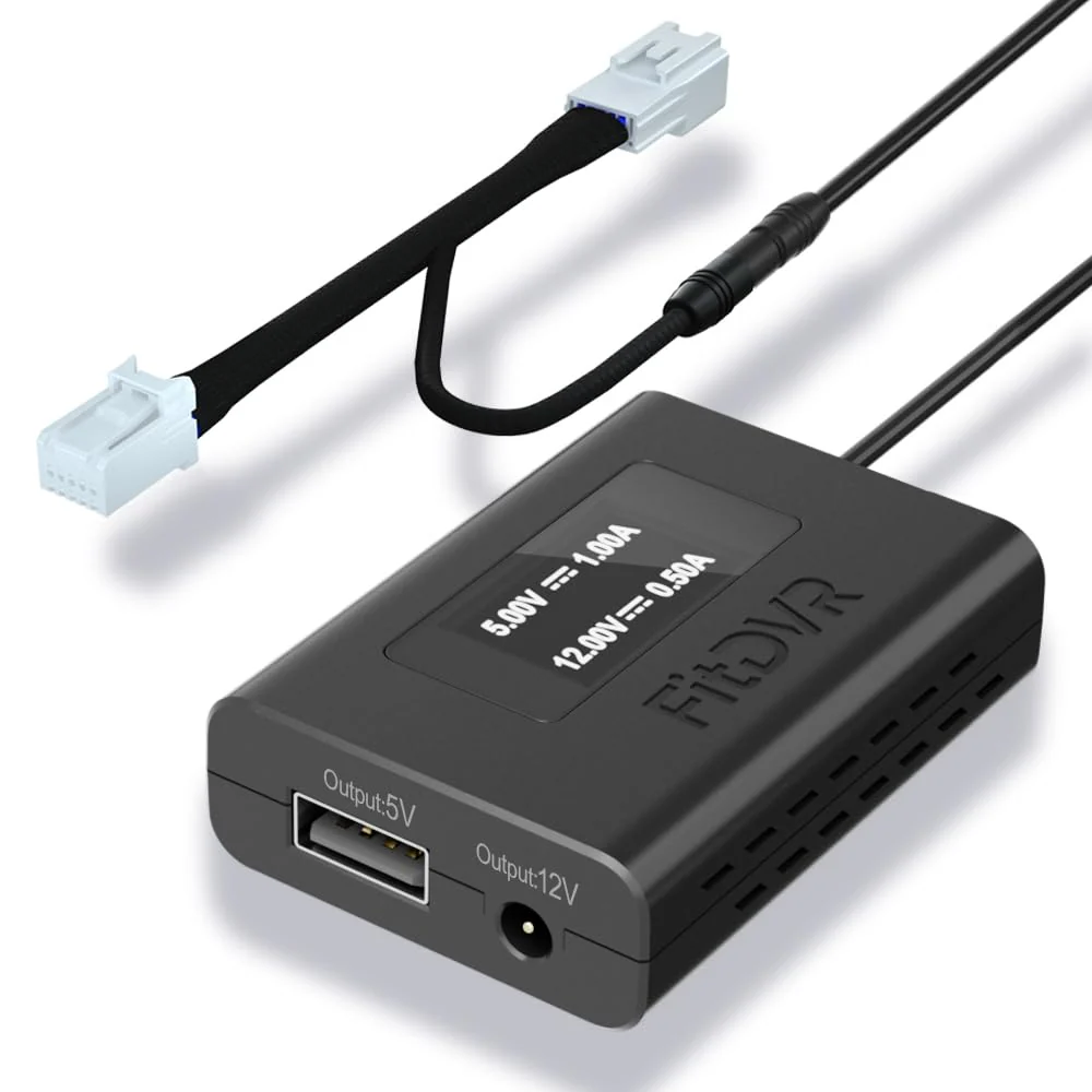 Dash Cam Power Adapter (10-Pin) for for Hyundai, Kia, Genesis, LED Display USB Power Source, Connects to Rearview Mirror, Fuse Protection, Easy to Install, 5V 12V Output, D3-014