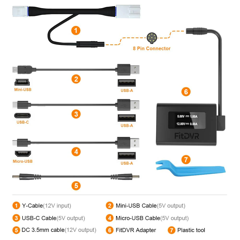 Dash Cam Power Adapter (12pin), Compatible with Toyota Tacoma Camry Corolla RAV4 and Lexus and More, LED Display, Built-in USB Power Source, Easy to Install, Plug and Play, 5V 12V Output - Image 5