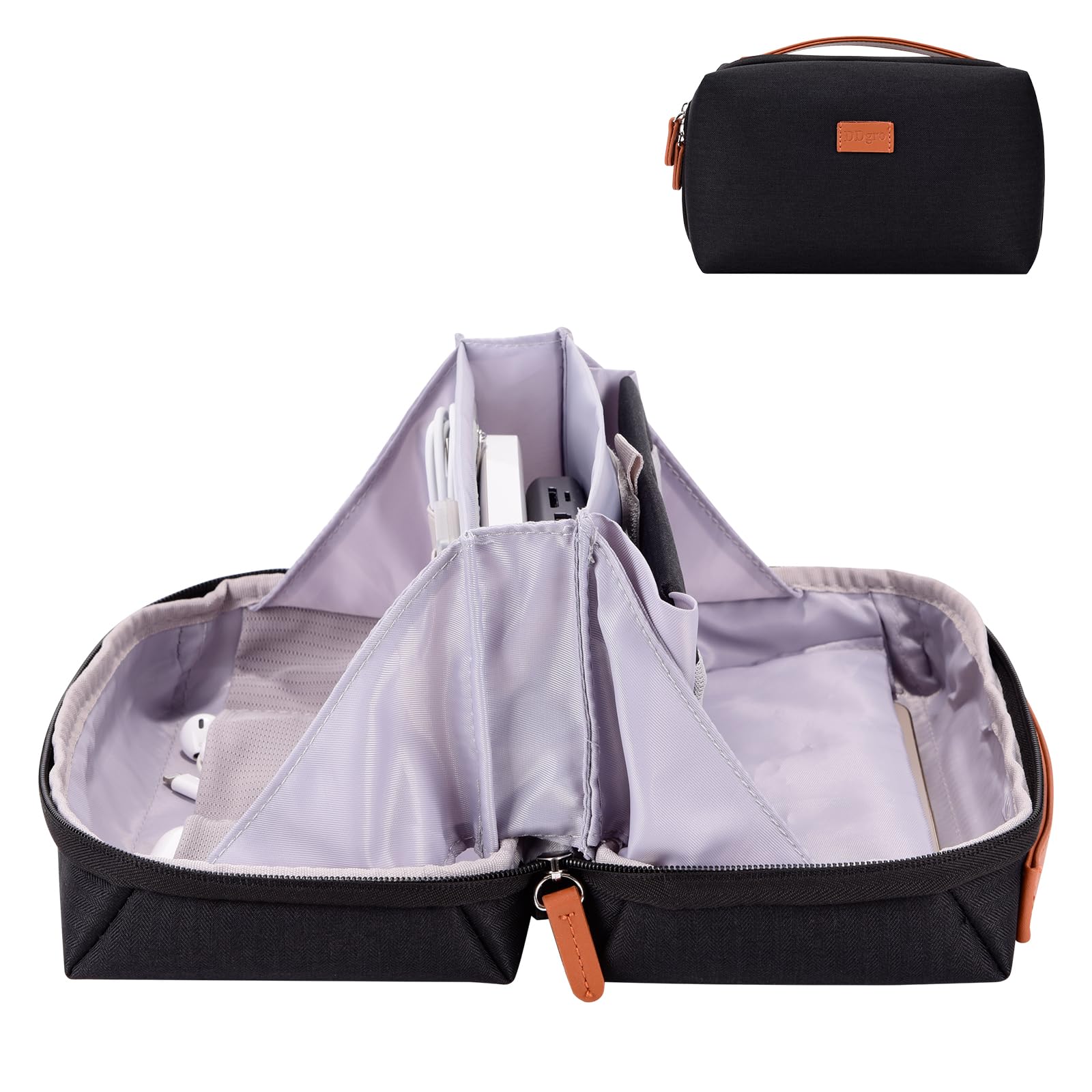DDgro Electronics Organizer Travel Pouch - Perfect Accessory Bag for Electronics, MacBook Charger & Cords, Cables, Hard Drive (Black-Brown) Black-Brown
