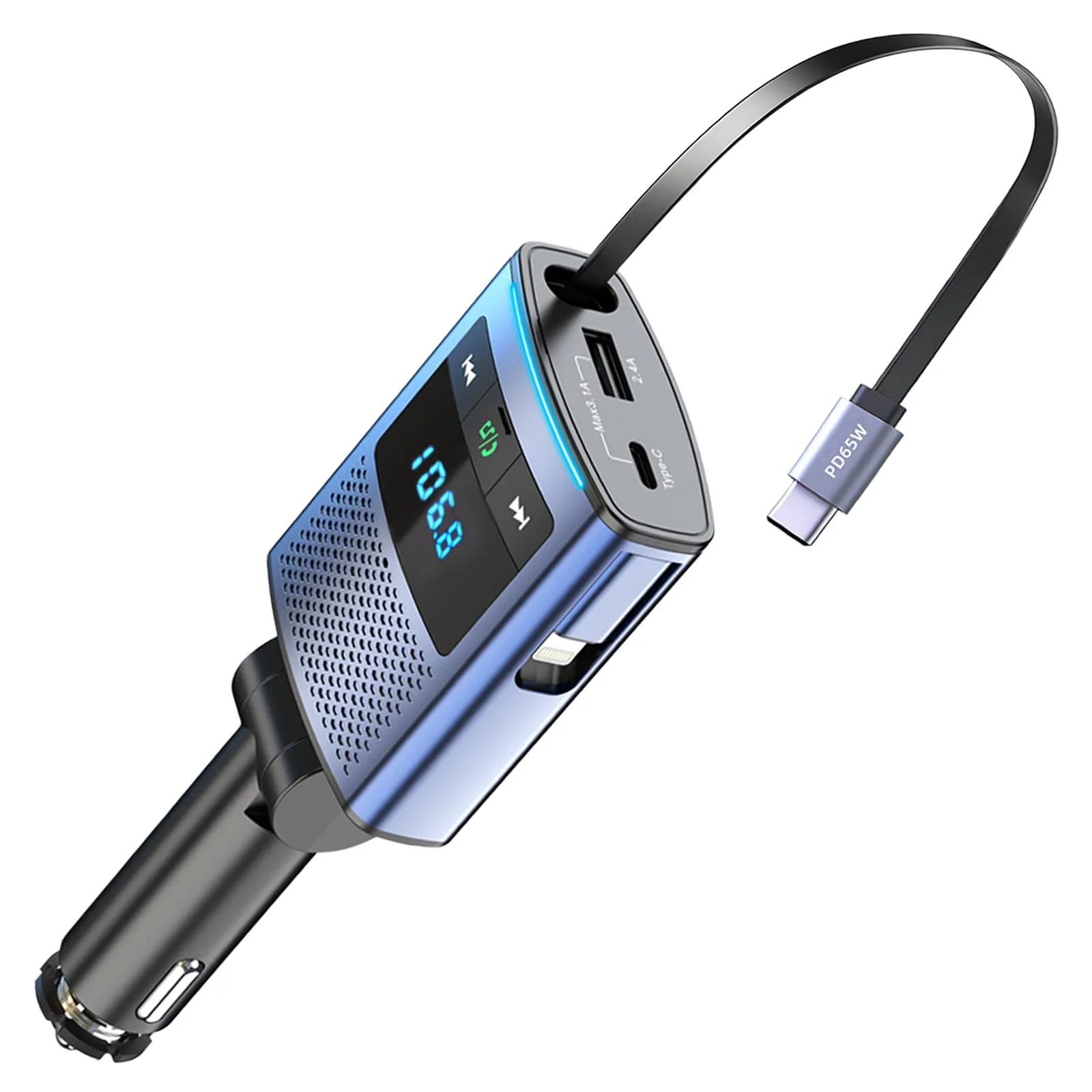 Deepfeel Bluetooth 5.3 FM Transmitter, Fast Charging [PD45W & QC3.0] FM Radio Transmitter Mics, Light Switch, HiFi Bass Sound, Wireless Music Hands-Free Calling LED Display Support USB/TF Drive