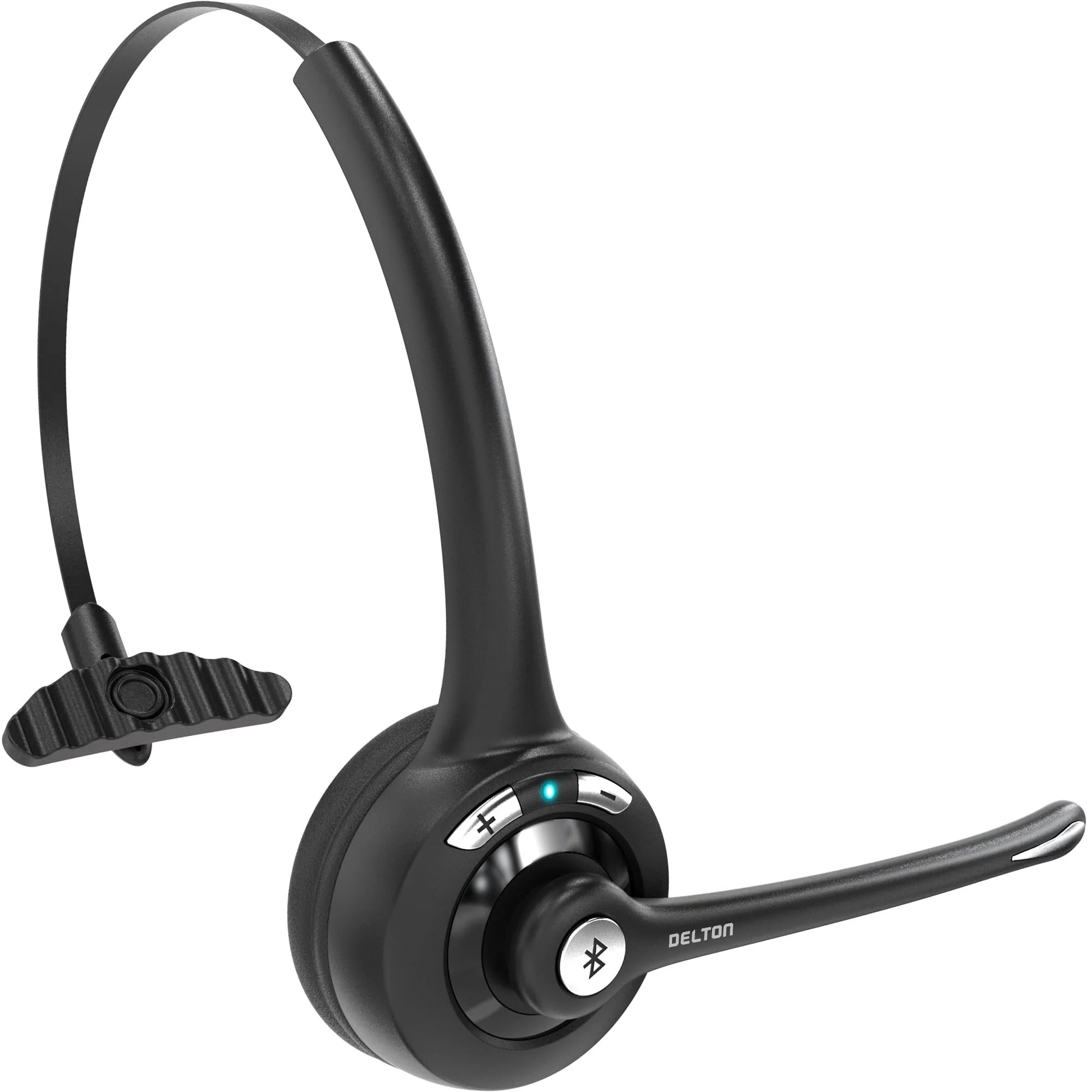 Delton 10X Bluetooth Computer Headset, Over-The-Head Single Ear Wireless Headset with Noise Canceling Mic for Computer/Laptop/Call Center/Truck Driver, Works with All Meetings Apps - Black Monoaural