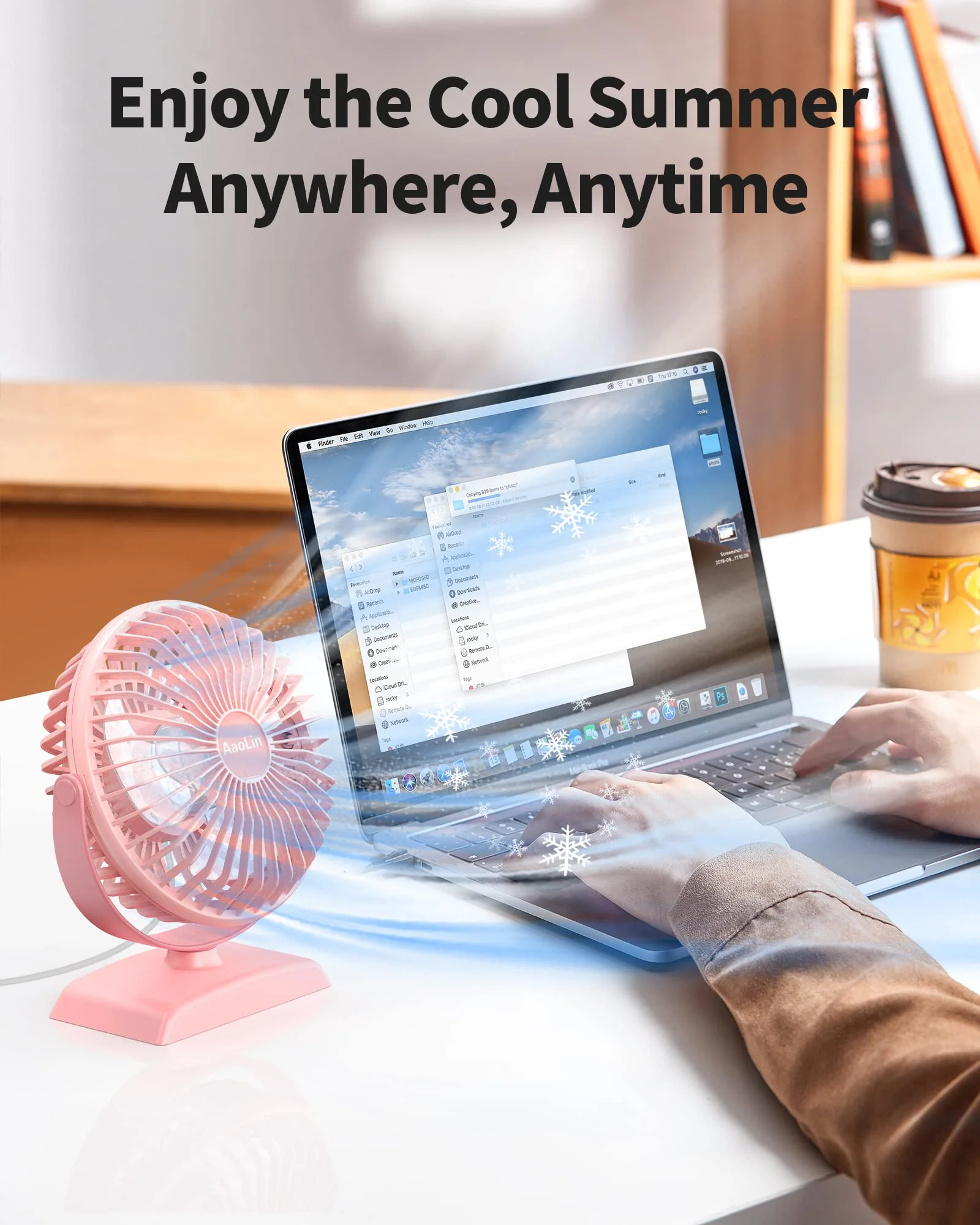 Desk Fan, USB Small Fans with 3 Speeds Strong Airflow, Quiet Portable, 360° Rotation Personal Table Fan for Home,Office, Bedroom Desktop Pink02 - Image 6