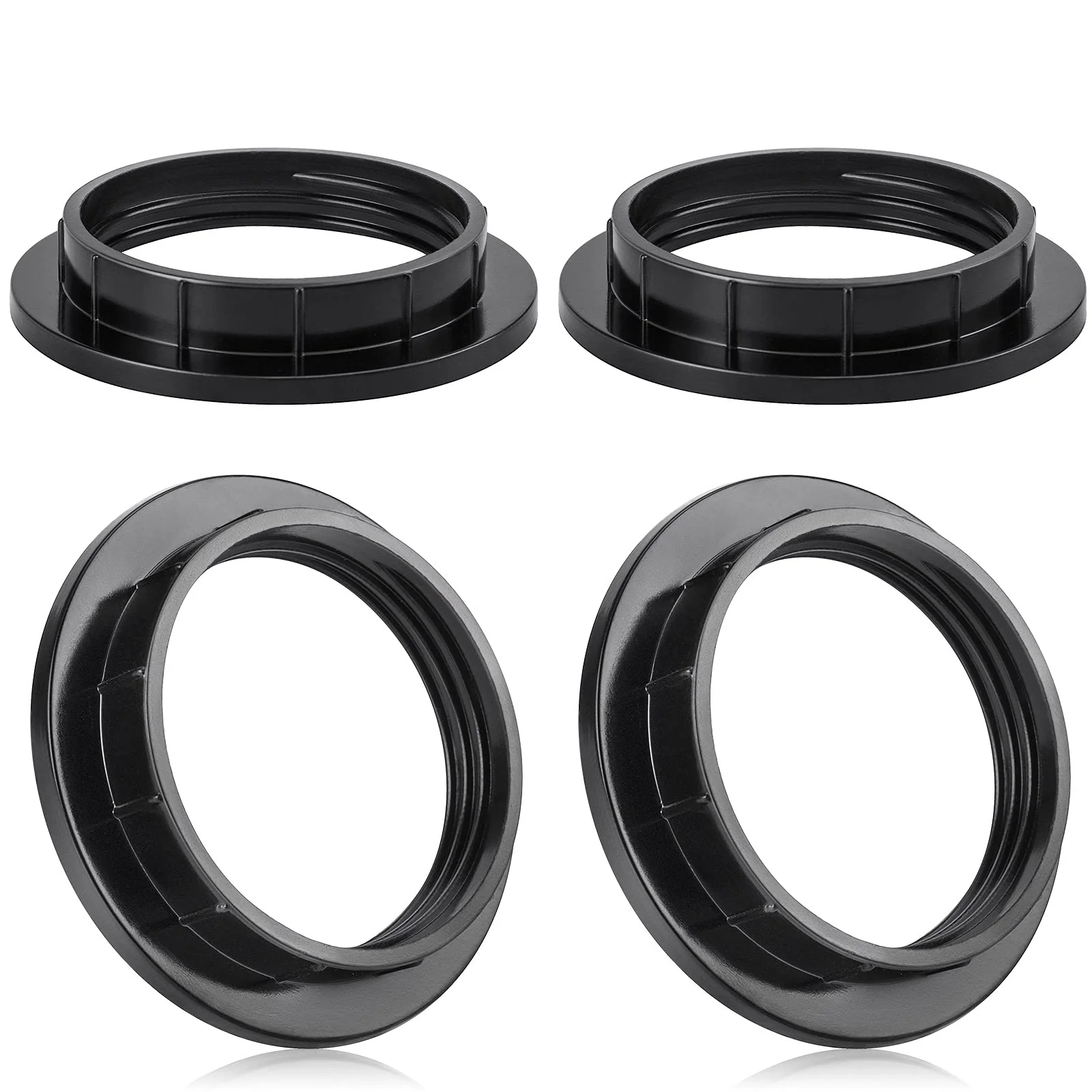 DiCUNO E27 Screw Ring for Lamp Holder, Heat Resistant Thread Ring for Lampshade or Glass Shade, 39 mm, Black Plastic Lamp Holder, Set of 4