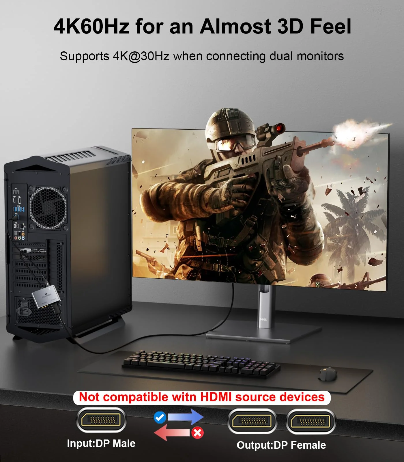 DisplayPort to Dual DisplayPort Splitter (4K@60Hz) Display Port 1 in 2 Out Adapter for Dual Monitor Extend Display, MST DP to 2 DP Adapter for PC, Graphics Card - Image 2