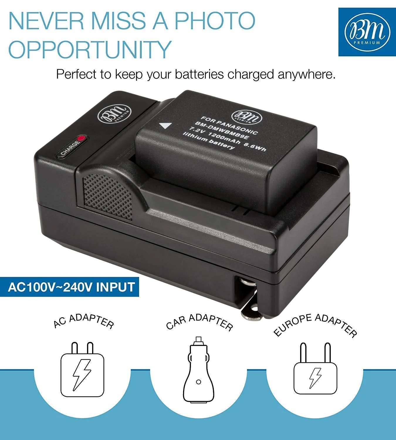DMW-BMB9 Battery and Battery Charger for Panasonic Lumix DC-FZ80, DMC-FZ40K, DMC-FZ45K, DMC-FZ47K, DMC-FZ48K, DMC-FZ60, DMC-FZ70, DMC-FZ100, DMC-FZ150 Digital Camera - Image 3