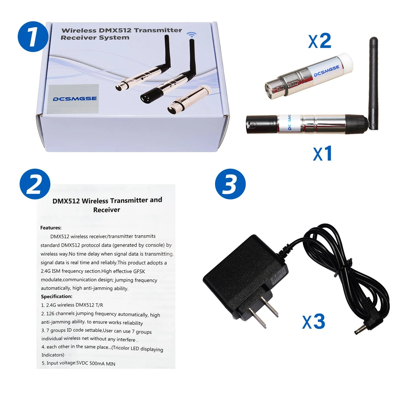 DMX Wireless, 3PCS DMX512 DMX Dfi DJ 2.4G Wireless 2 Receiver & 1 Transmitter Stage Lighting Control - Image 7